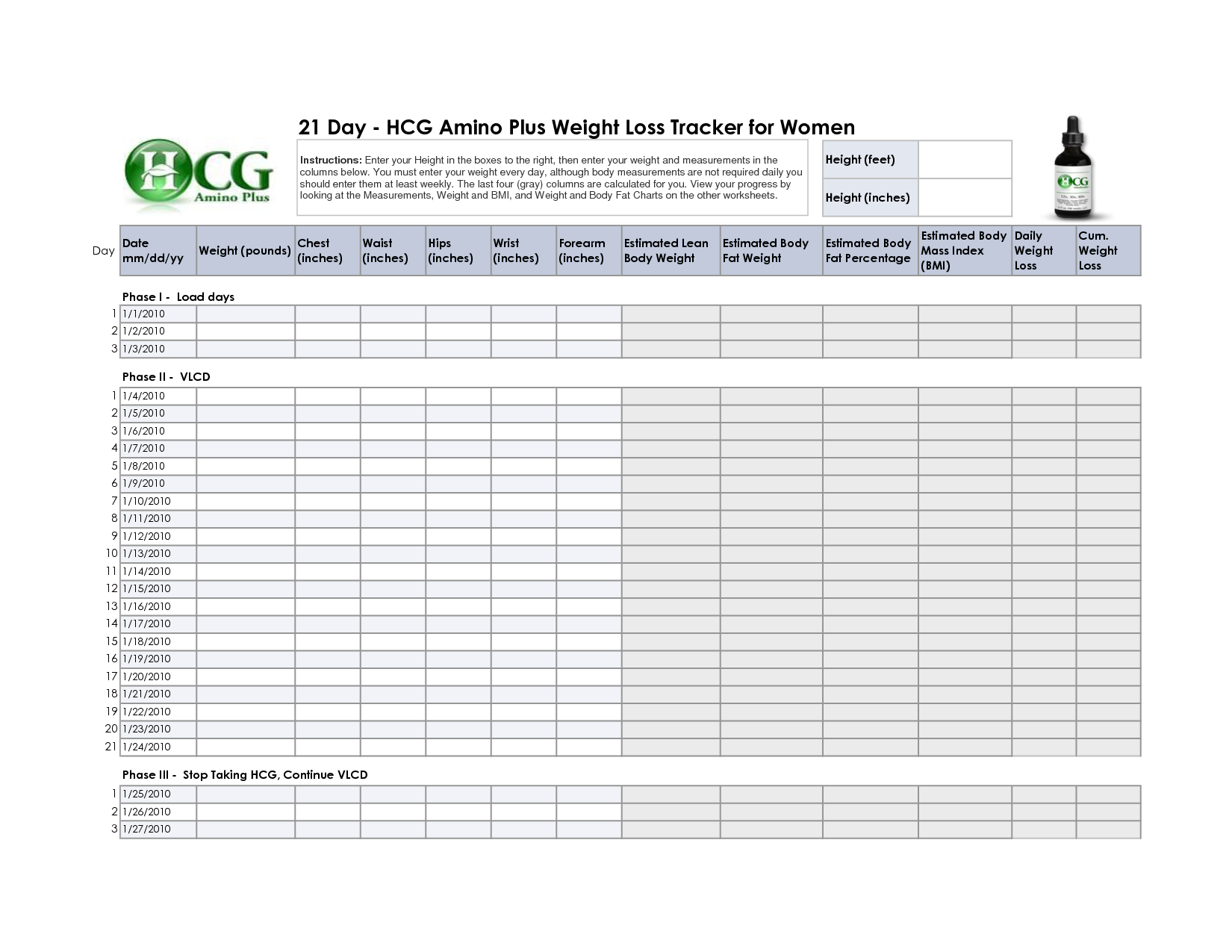 6 Best Images Of HCG Weight Loss Chart Printable HCG Diet Weight Loss Chart HCG Daily Weight 