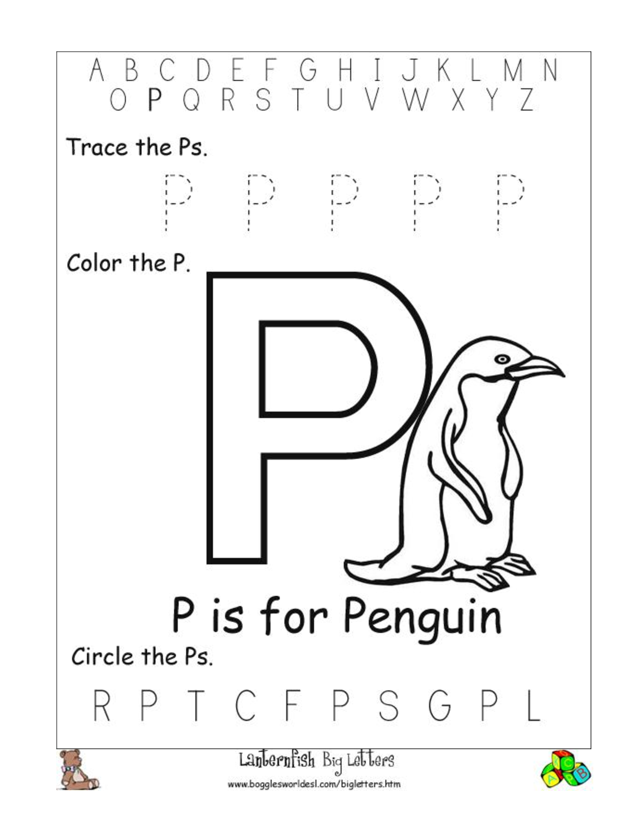 Letter P Preschool Worksheets