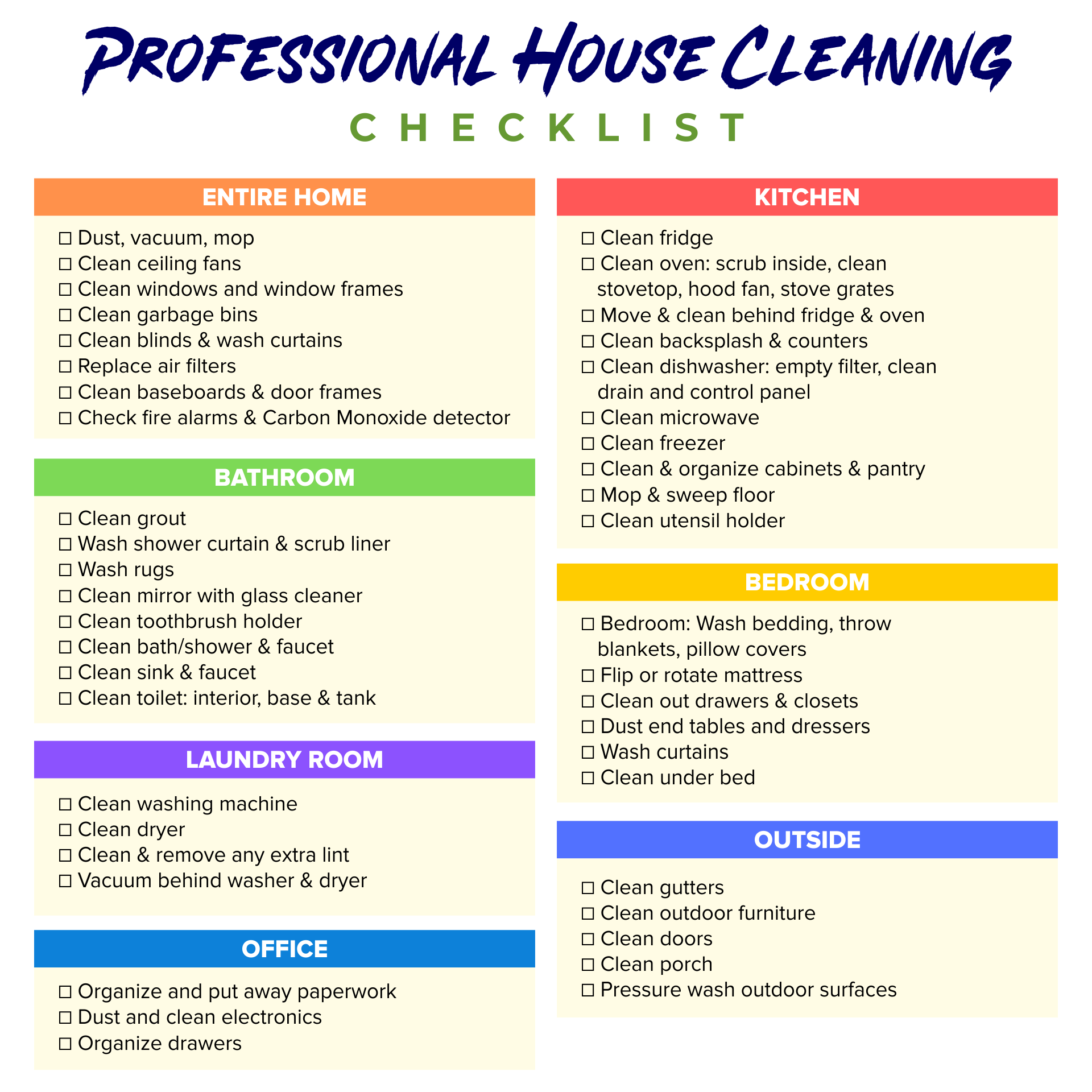 Professional Cleaning Checklist