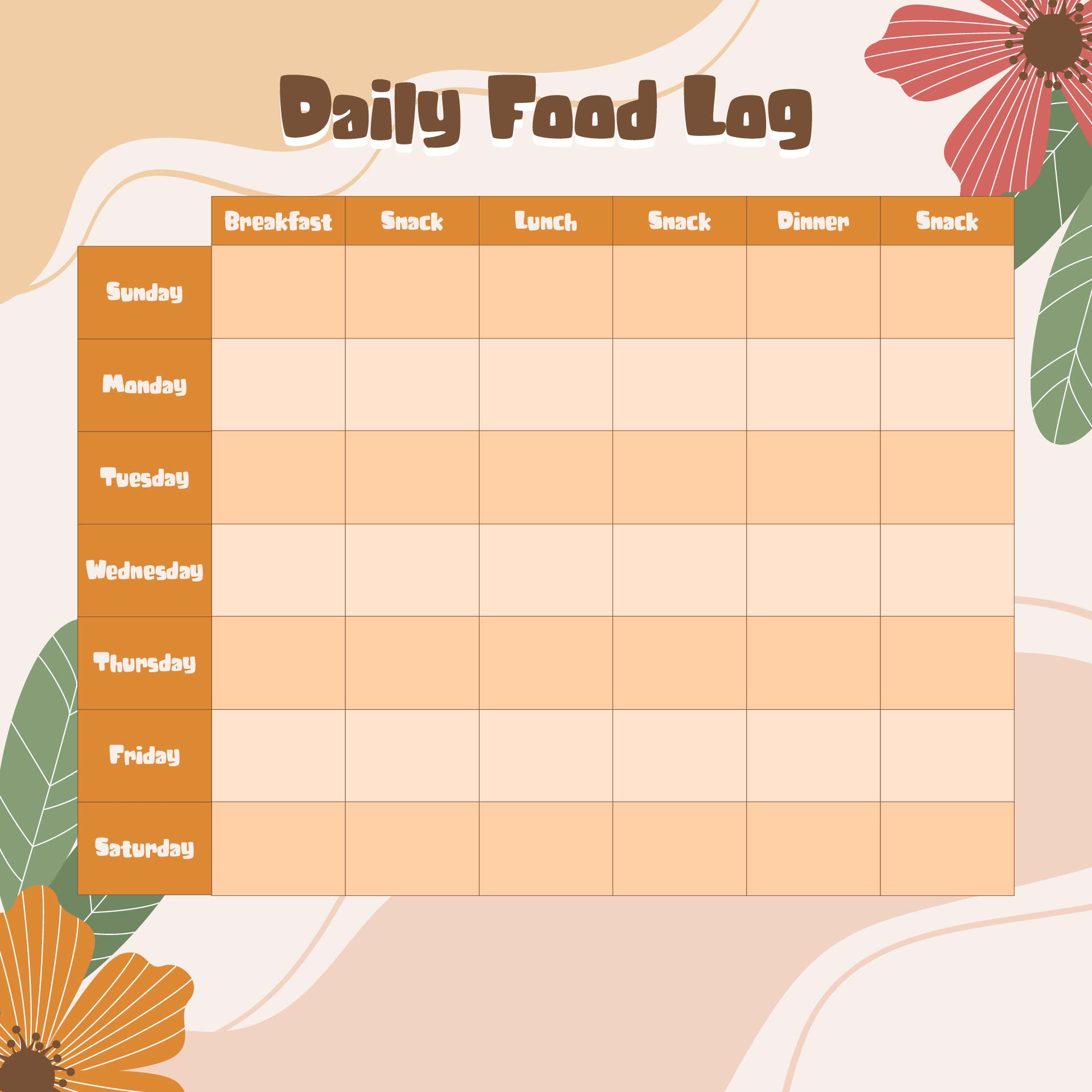 Daily Food Log Example With Calories