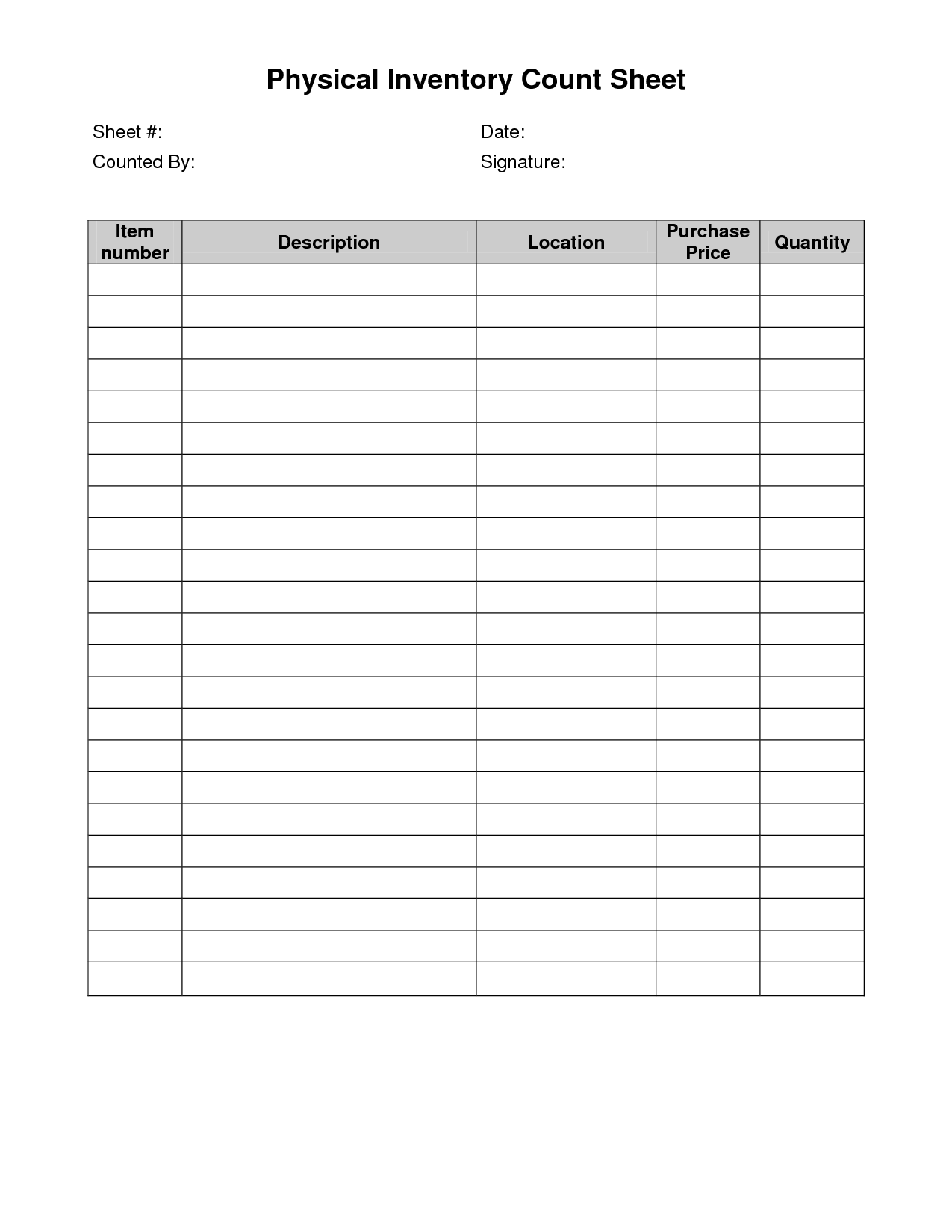 Printable Inventory Count Sheet