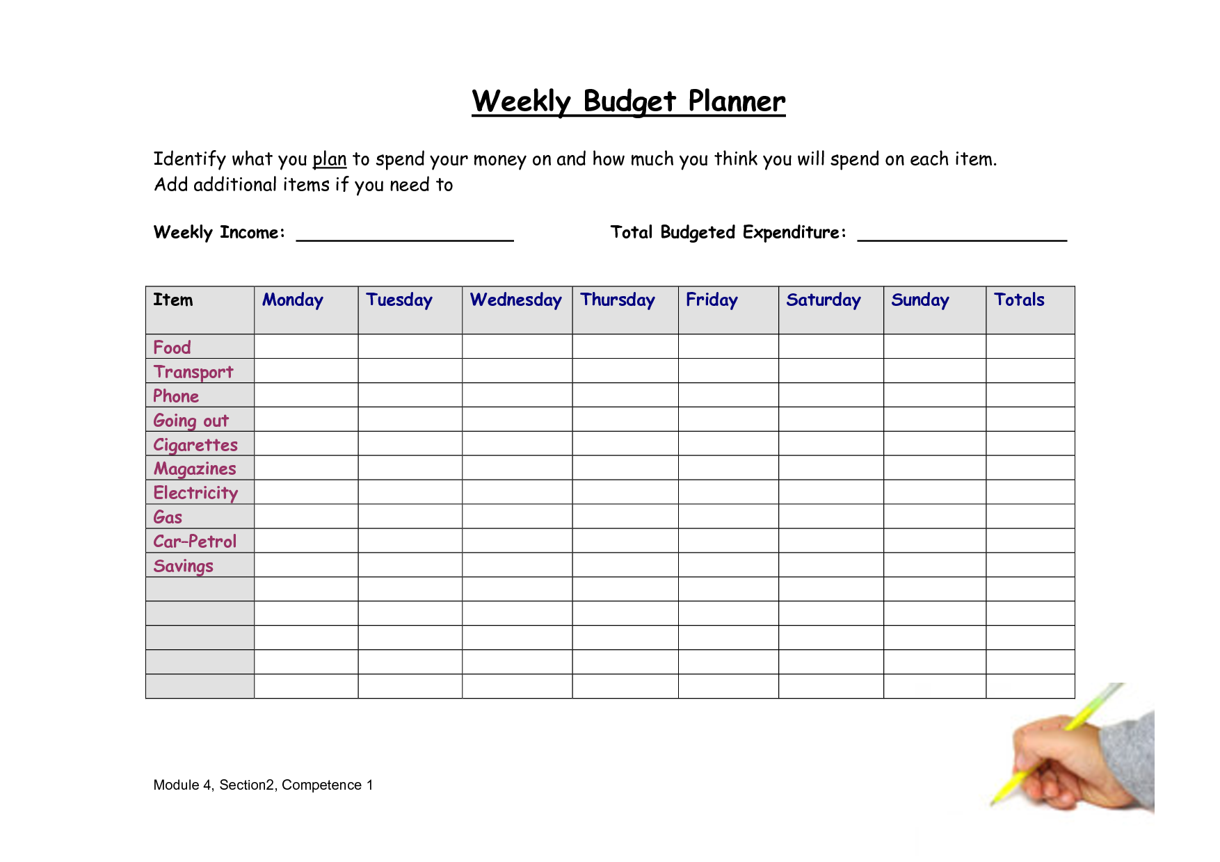 6 Best Images Of Free Printable Weekly Budget Worksheet Template Bi 