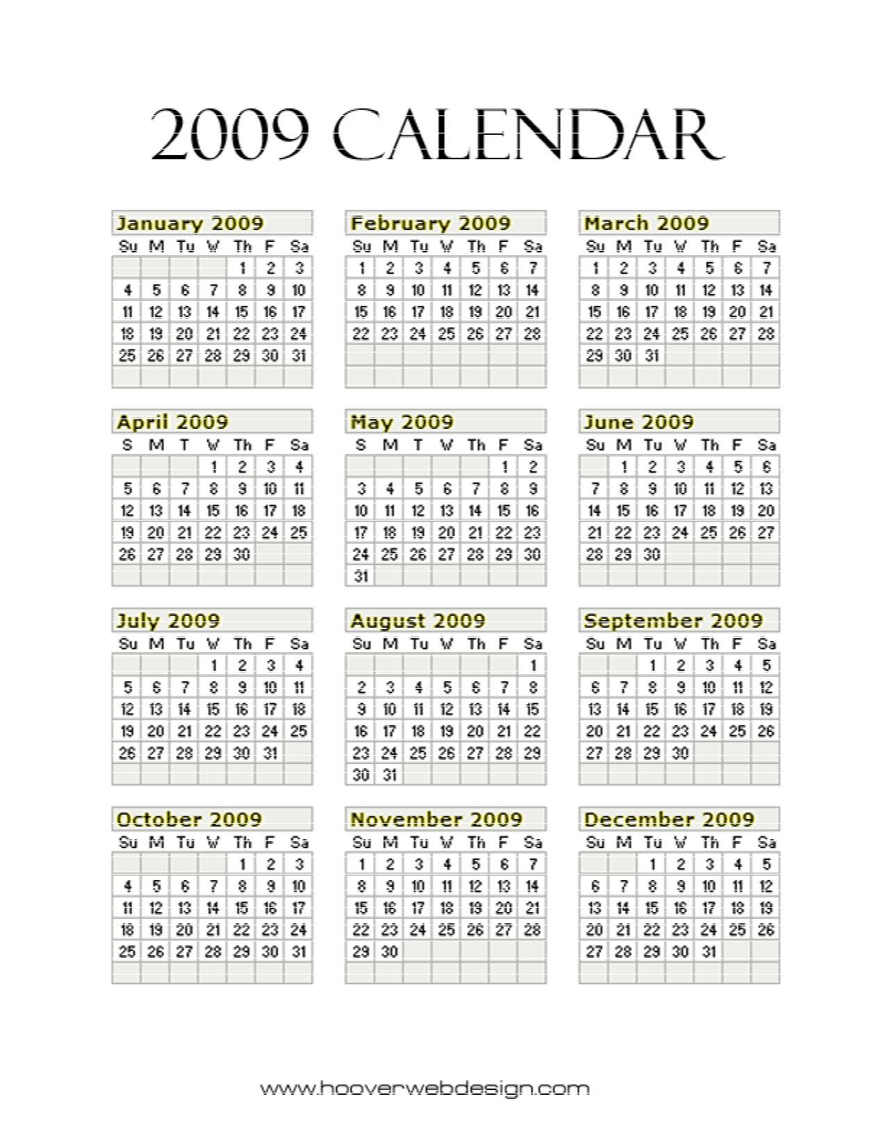 5 Best Images Of Free Printable Year Calendar 2009 2009 Calendar Printable Free 2009 Calendar