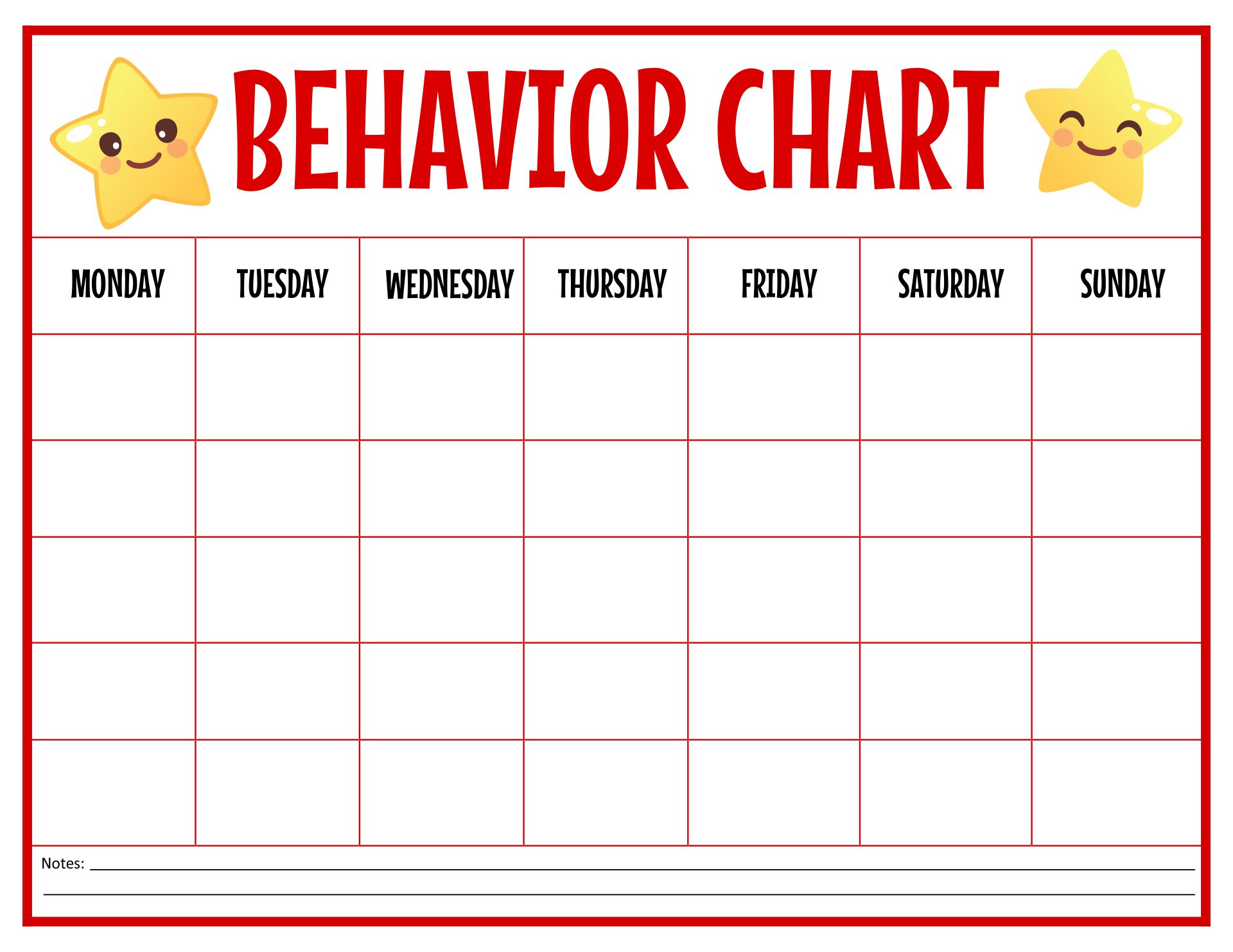 Behavior Chart Printable Template Free
