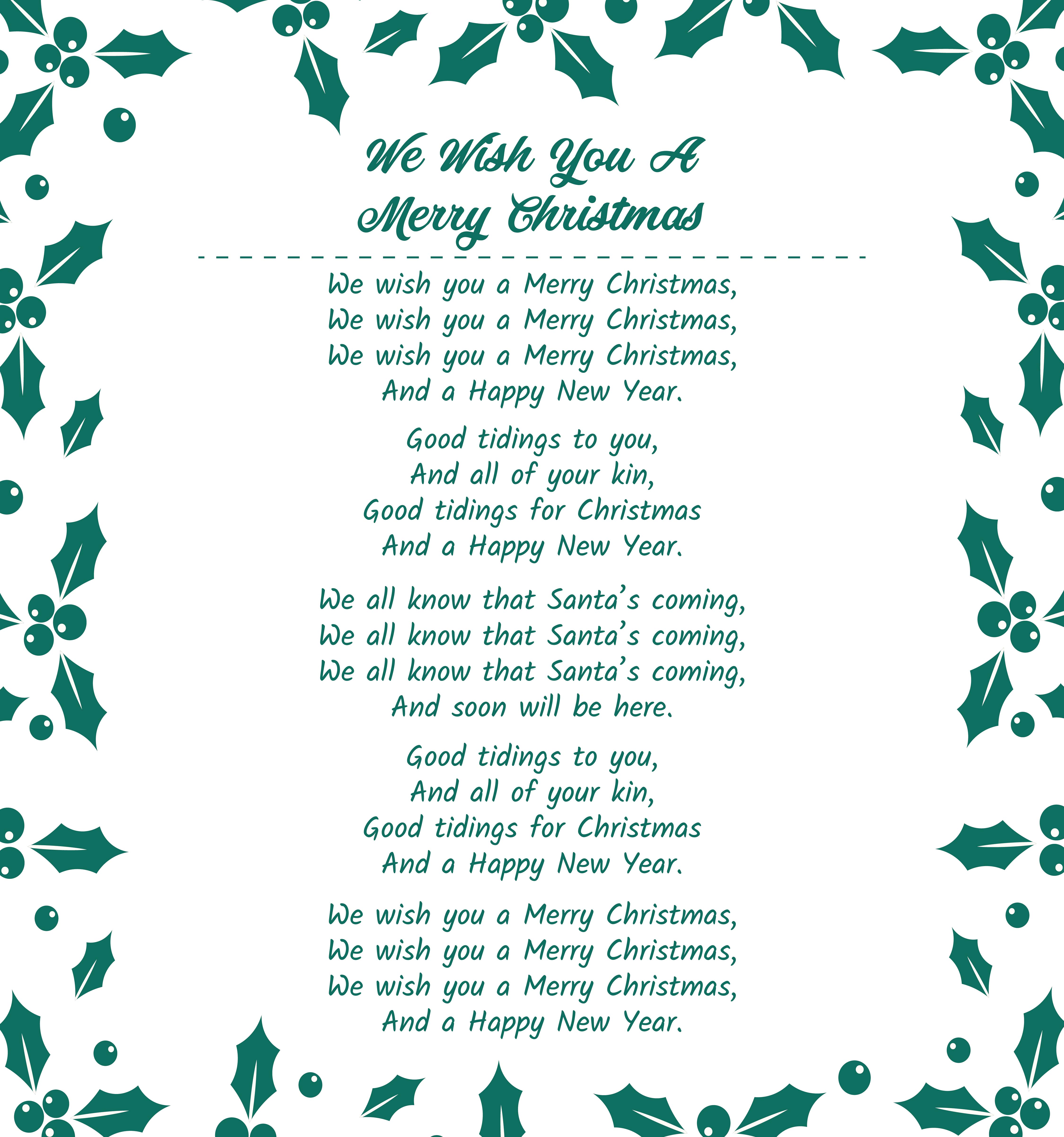 Printable Christmas Carols Lyrics