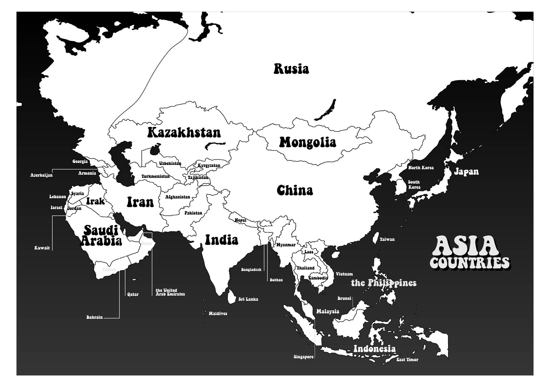 6 Best Images Of Black And White Printable Map Of Asia Black And 