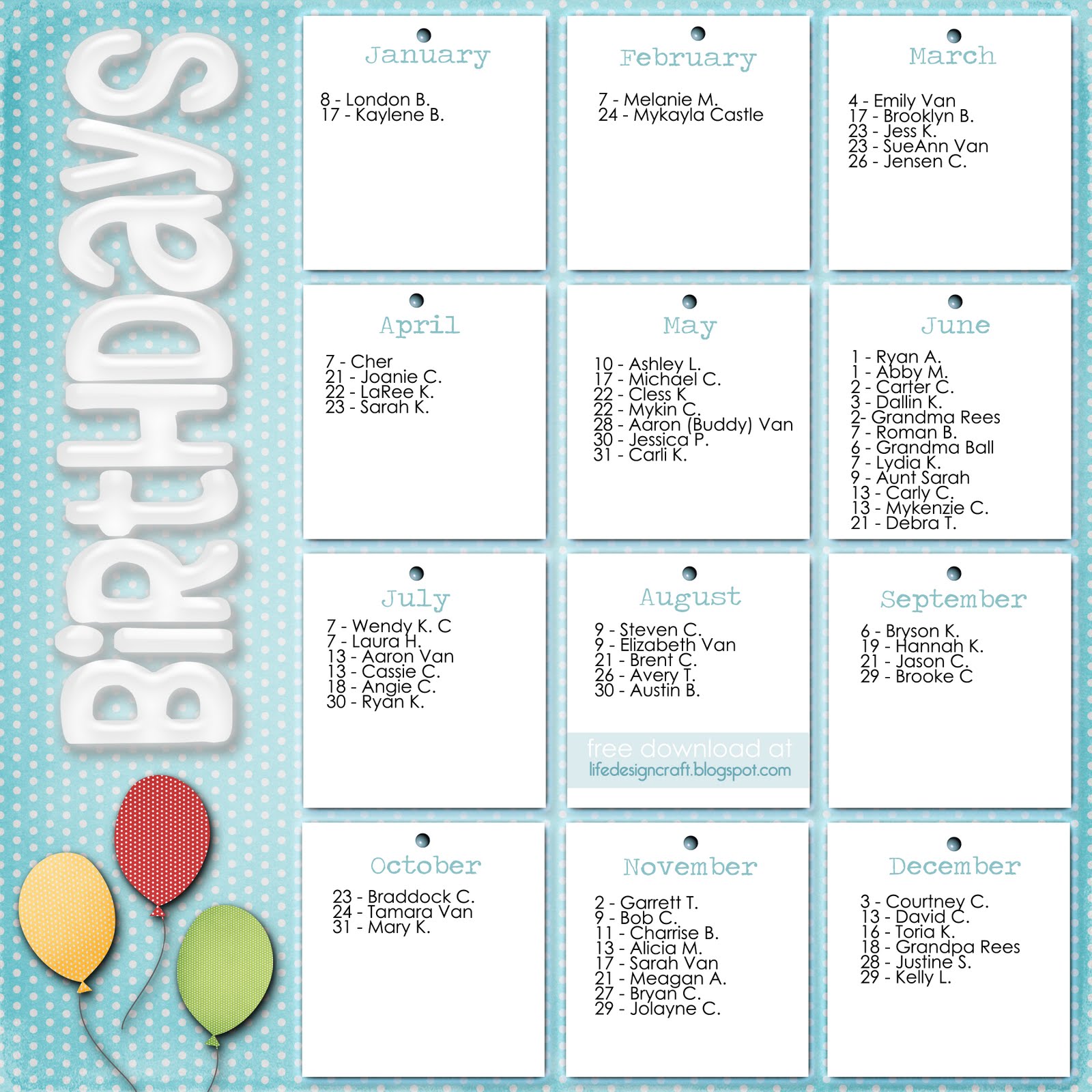 8 Best Images Of Printable Monthly Birthday List Templates Free 