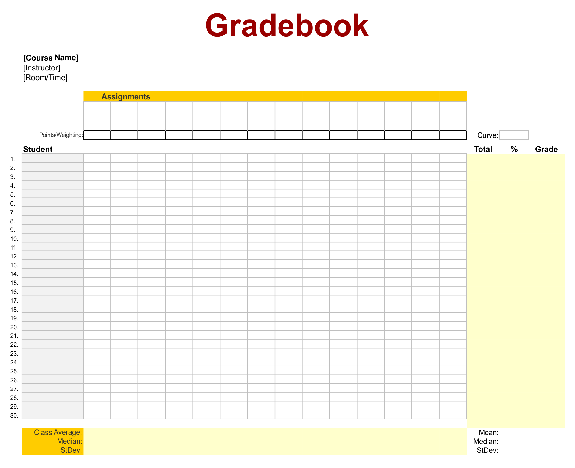 Grade Book Sheets