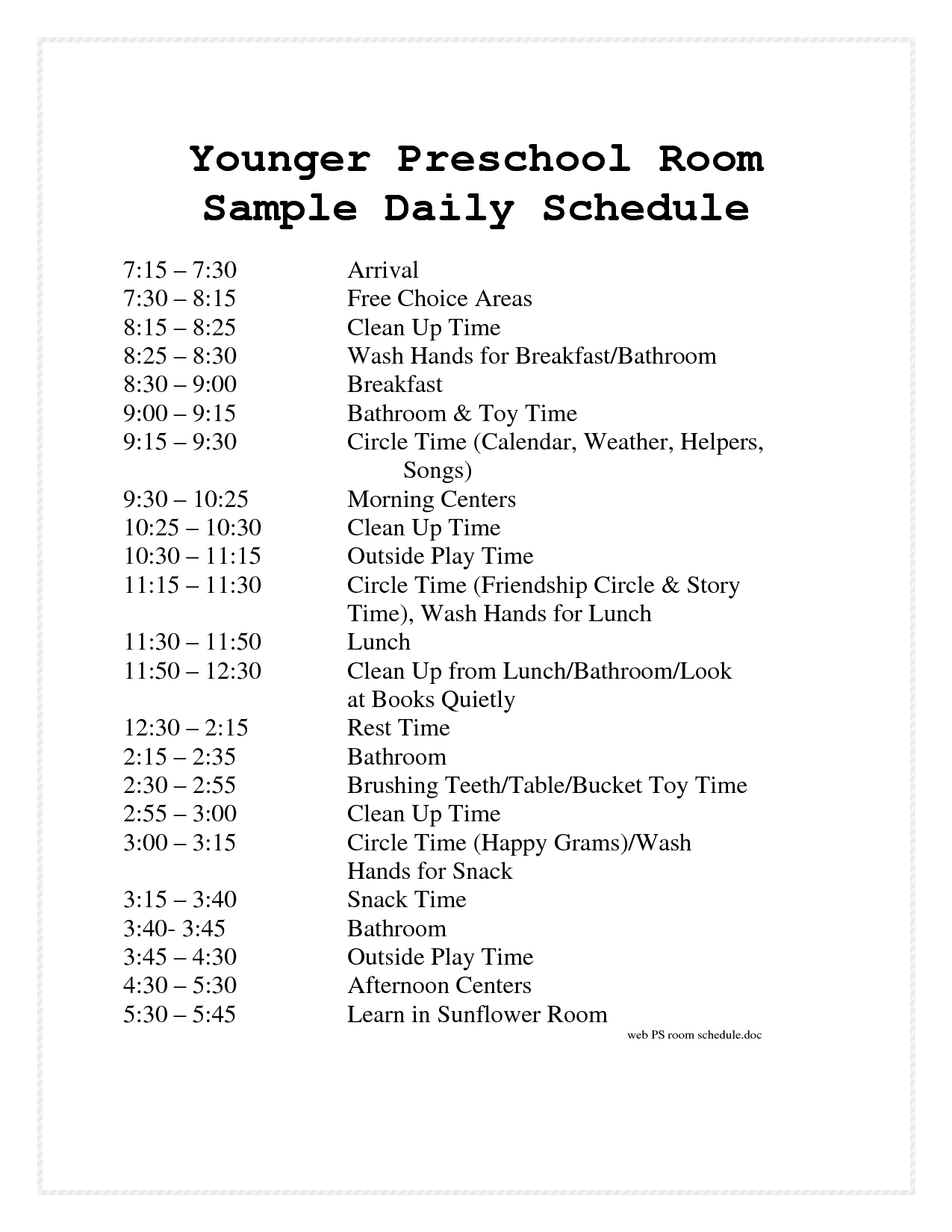 Printable Daily Schedule Template For Preschool Printable Templates Free