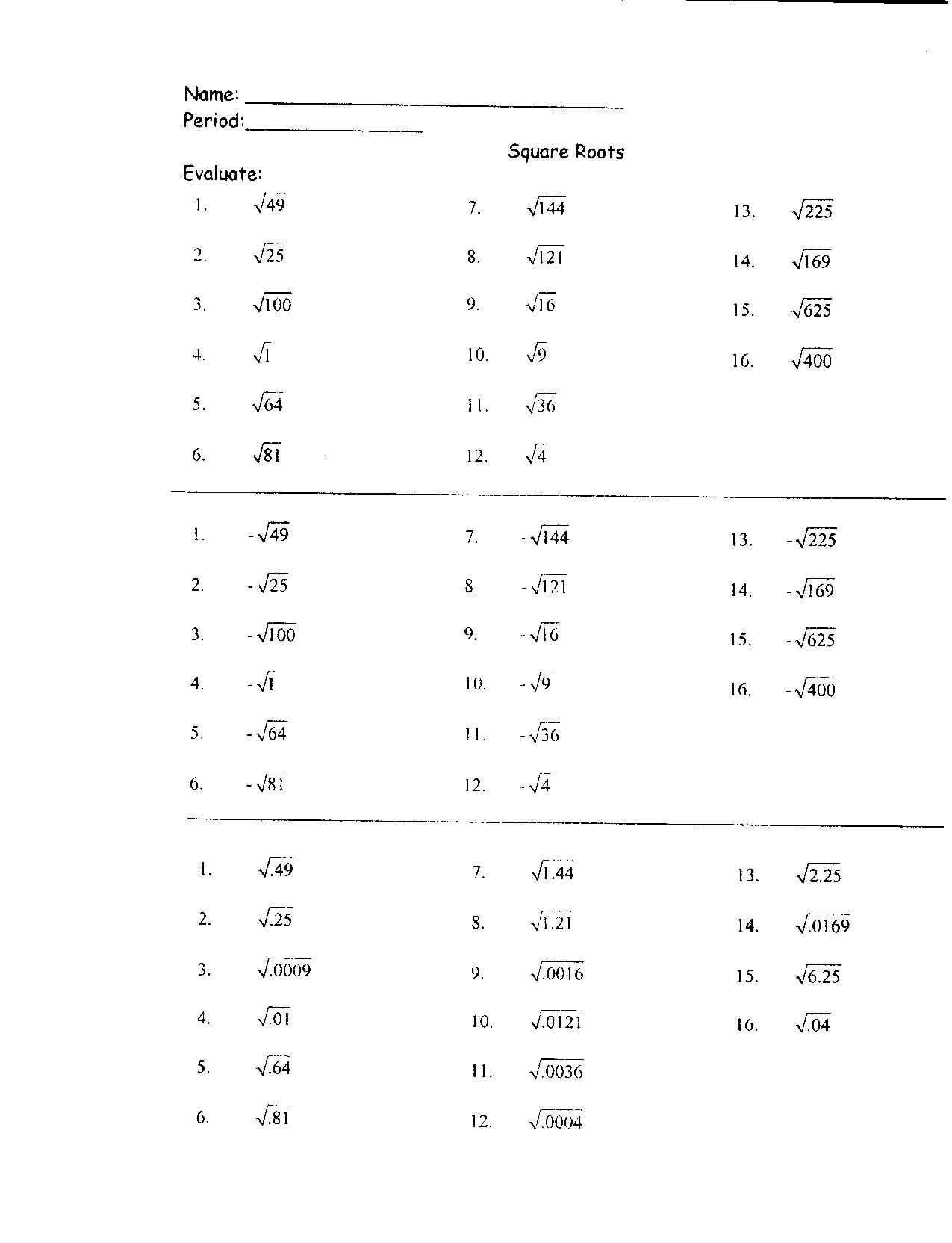 8 Best Images Of Square Root Worksheet Printable Square Root 