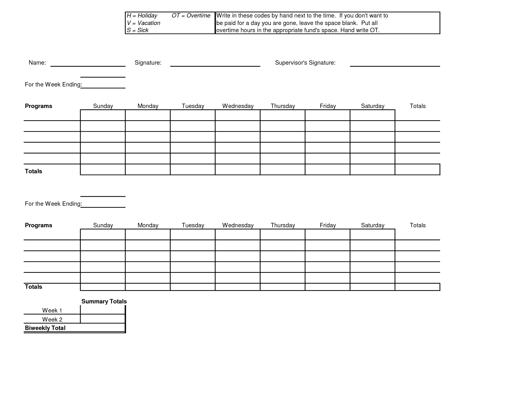 Printable Weekly Time Sheets