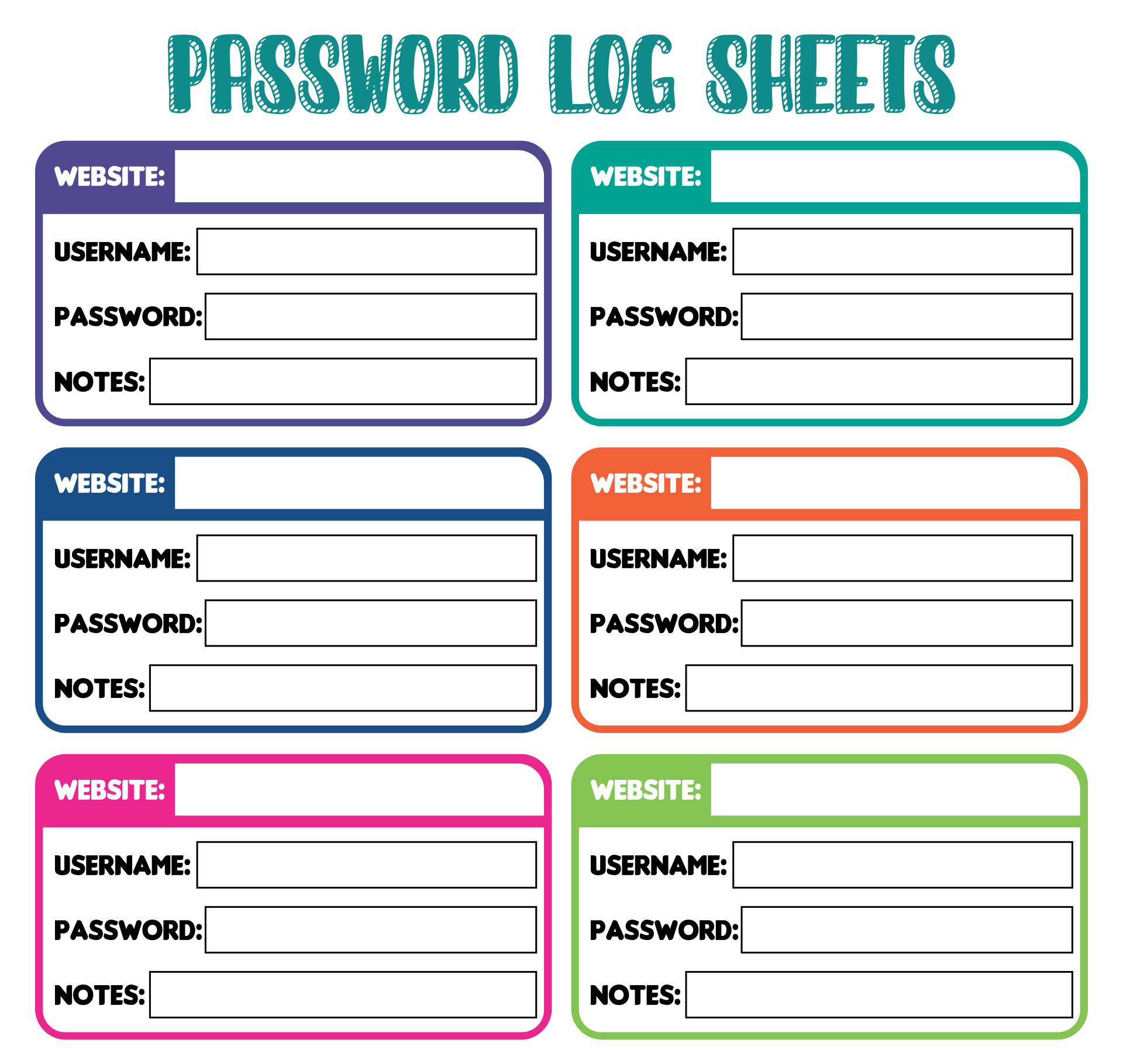 Password Sheet Printable Brennan