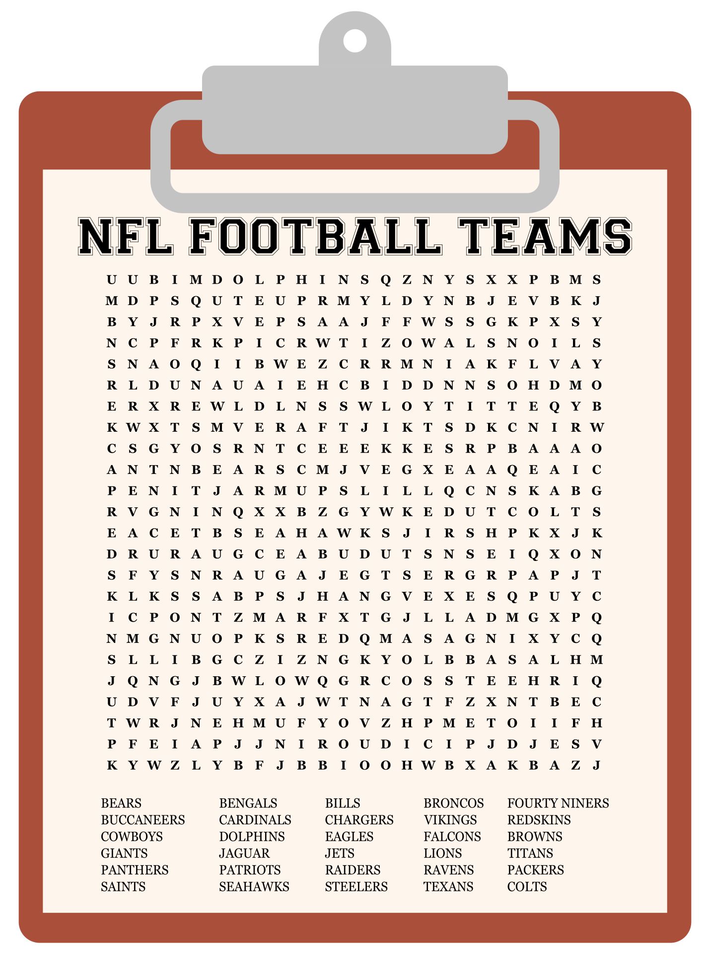 Nfl Teams Word Search Nfl Word Search Activity Shelter Nfl Teams