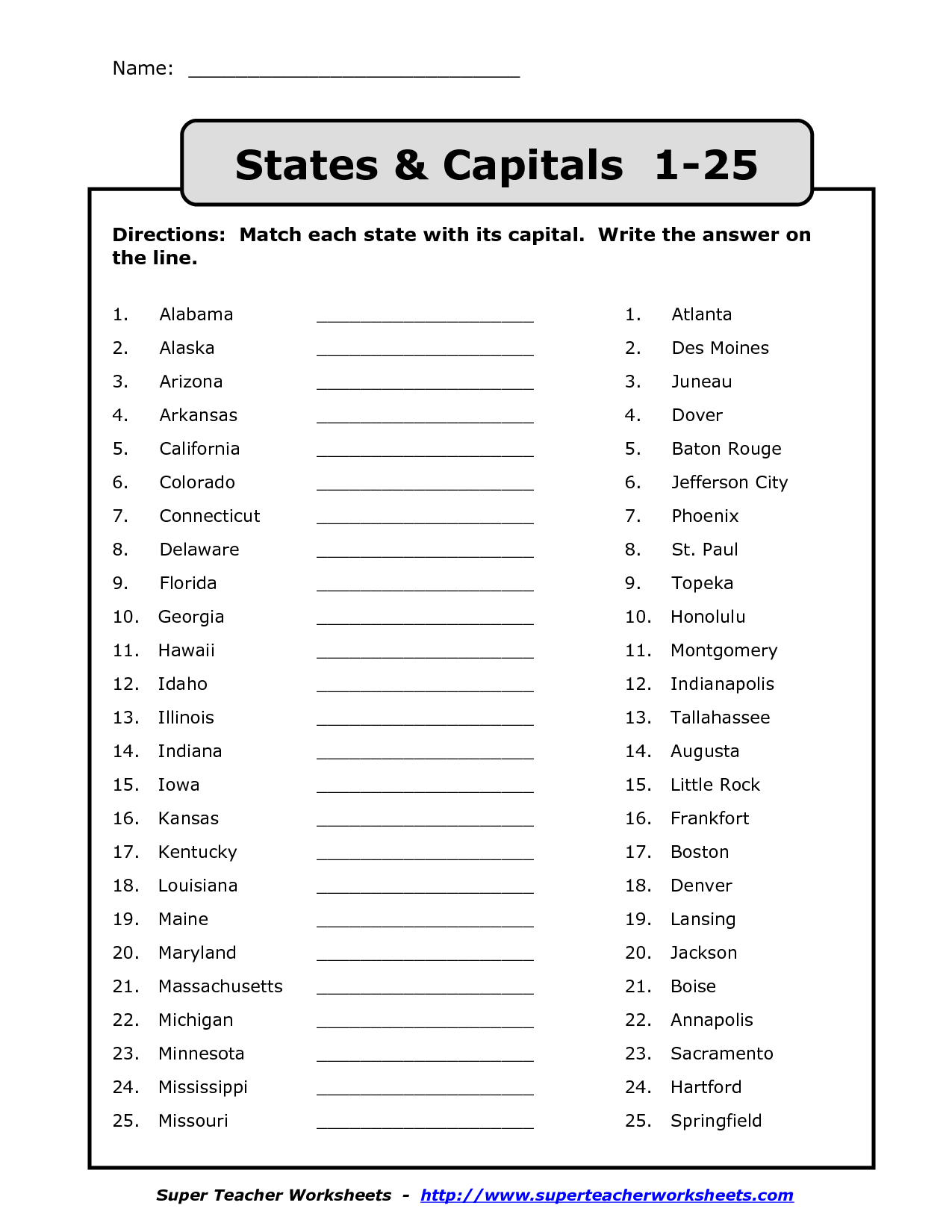 6 Best Images Of Free Printable State Worksheets 50 States Worksheets Printable 50 United