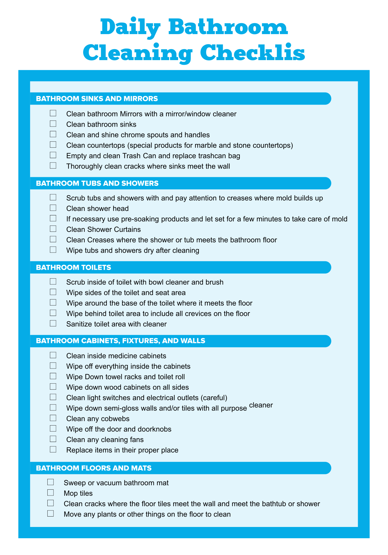 Bathroom Checklist Template