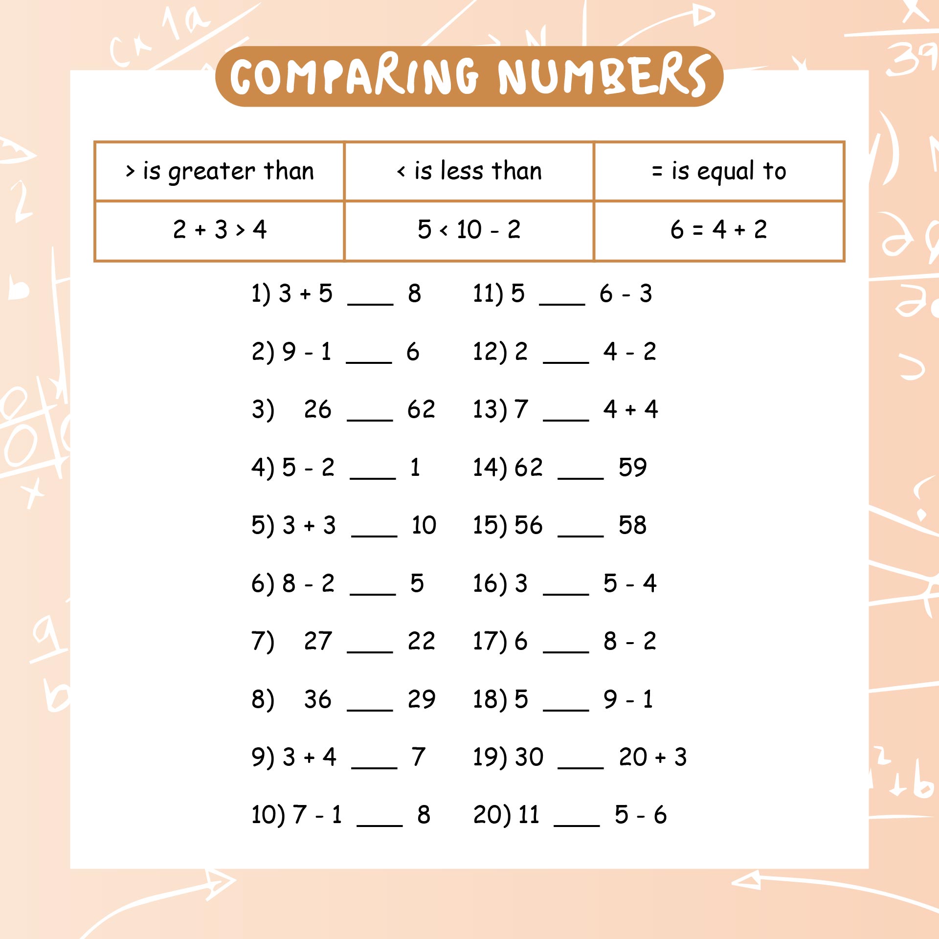 Free Printable Greater Than Less Than Equal To Worksheets