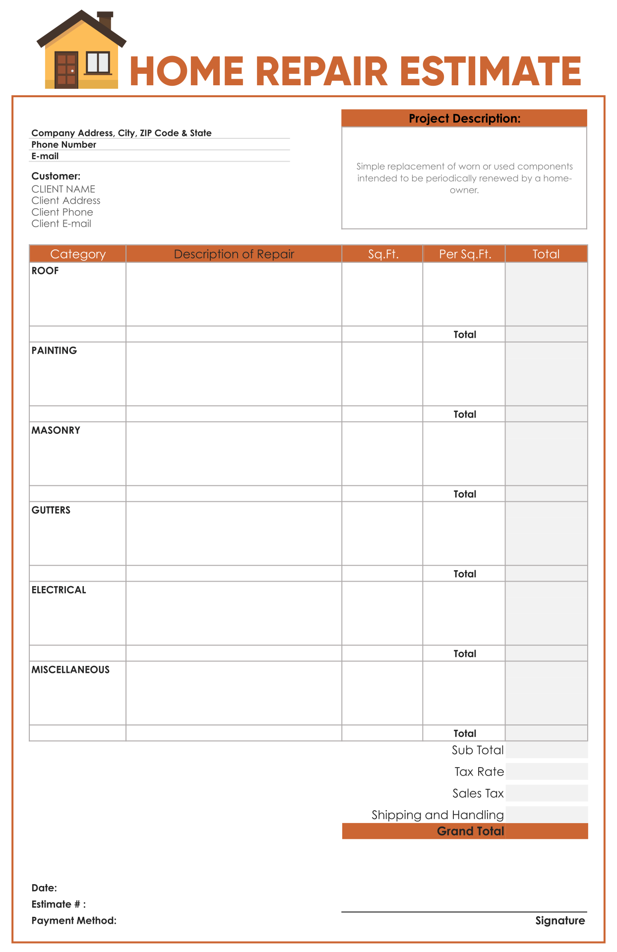 Free Roofing Estimate Forms Printable