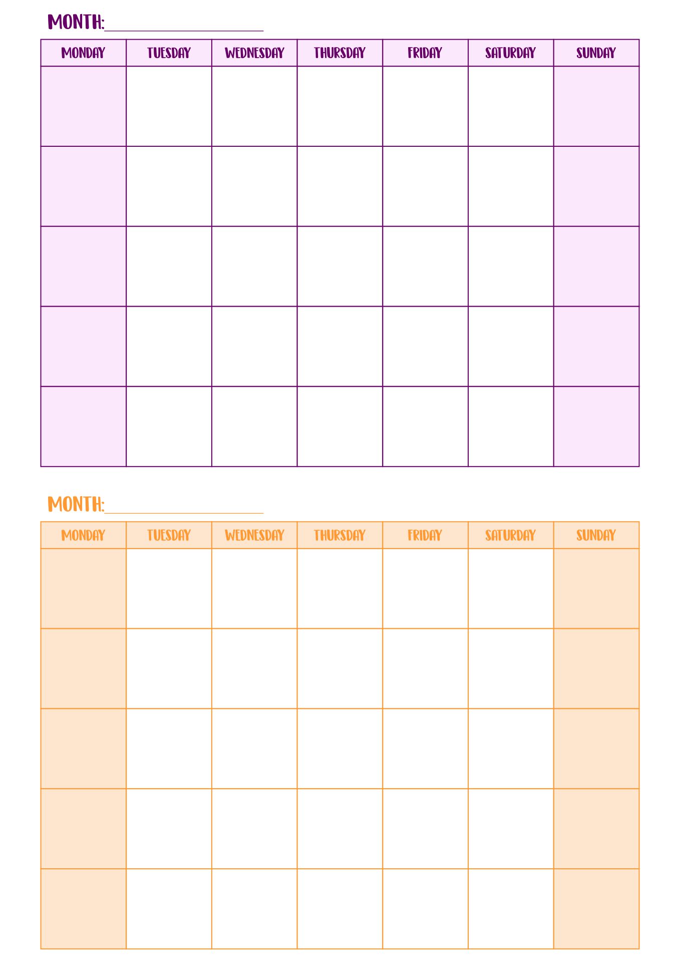 2 Month Printable Calendar