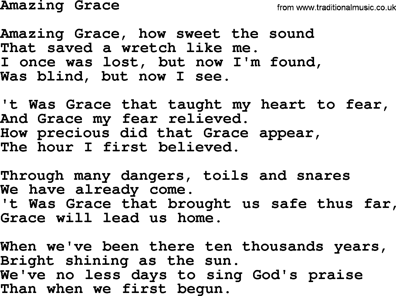 9 Best Images Of Amazing Grace Chords To Words With Printable Amazing Grace Song Lyrics