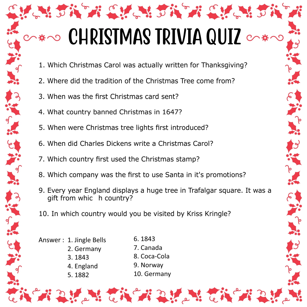 Free Printable Christmas Quiz Questions And Answers