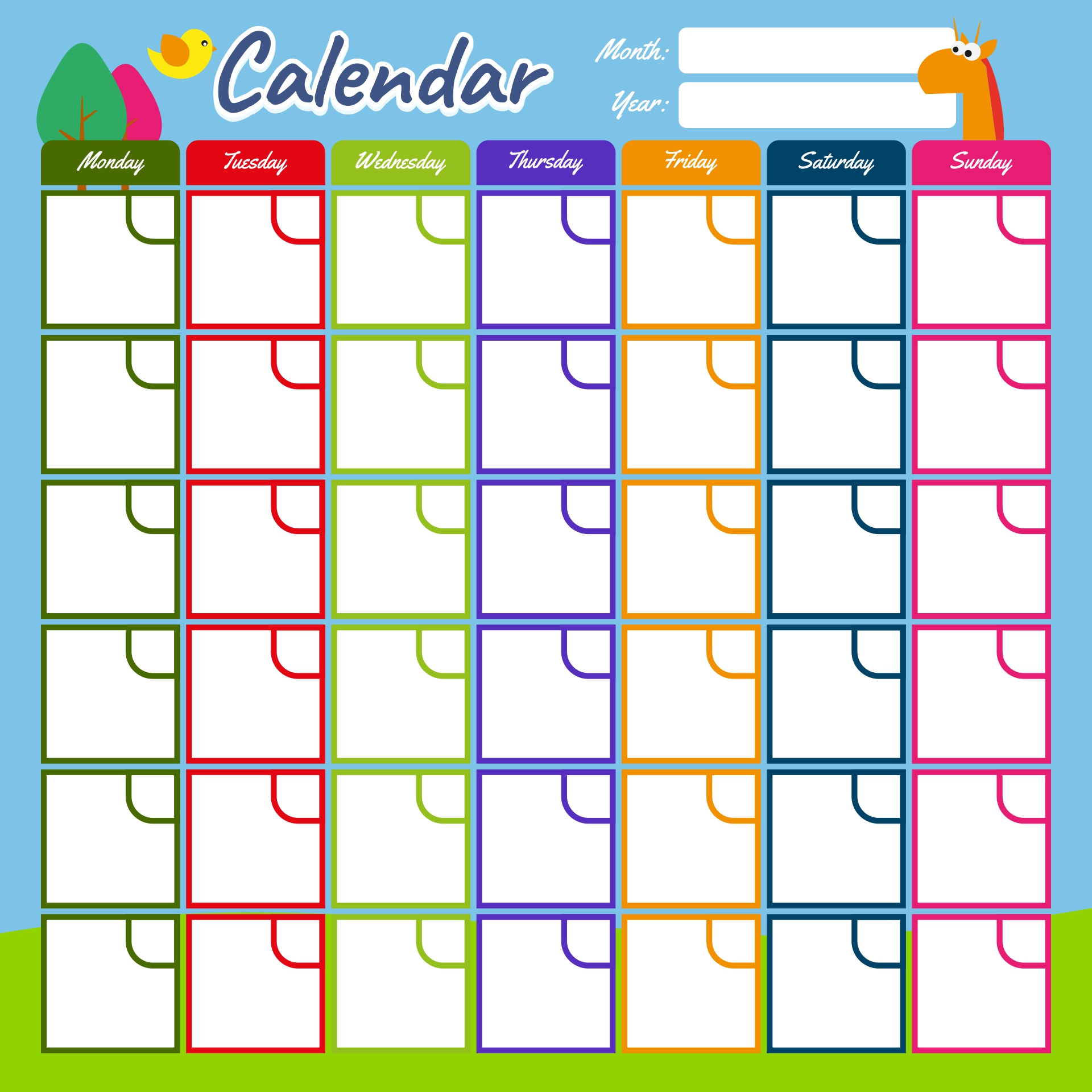 Free Blank Charts To Print Calendar Template Printable Riset