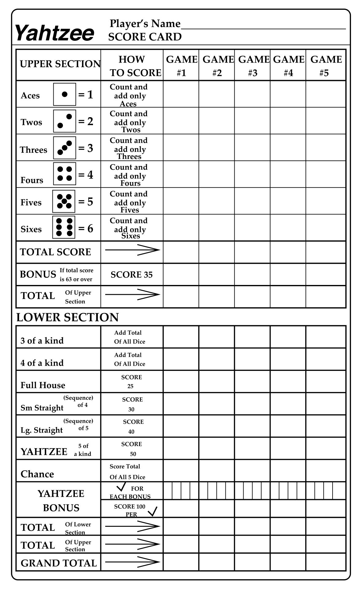 Printable Yahtzee Score Sheets Pdf Customize And Print