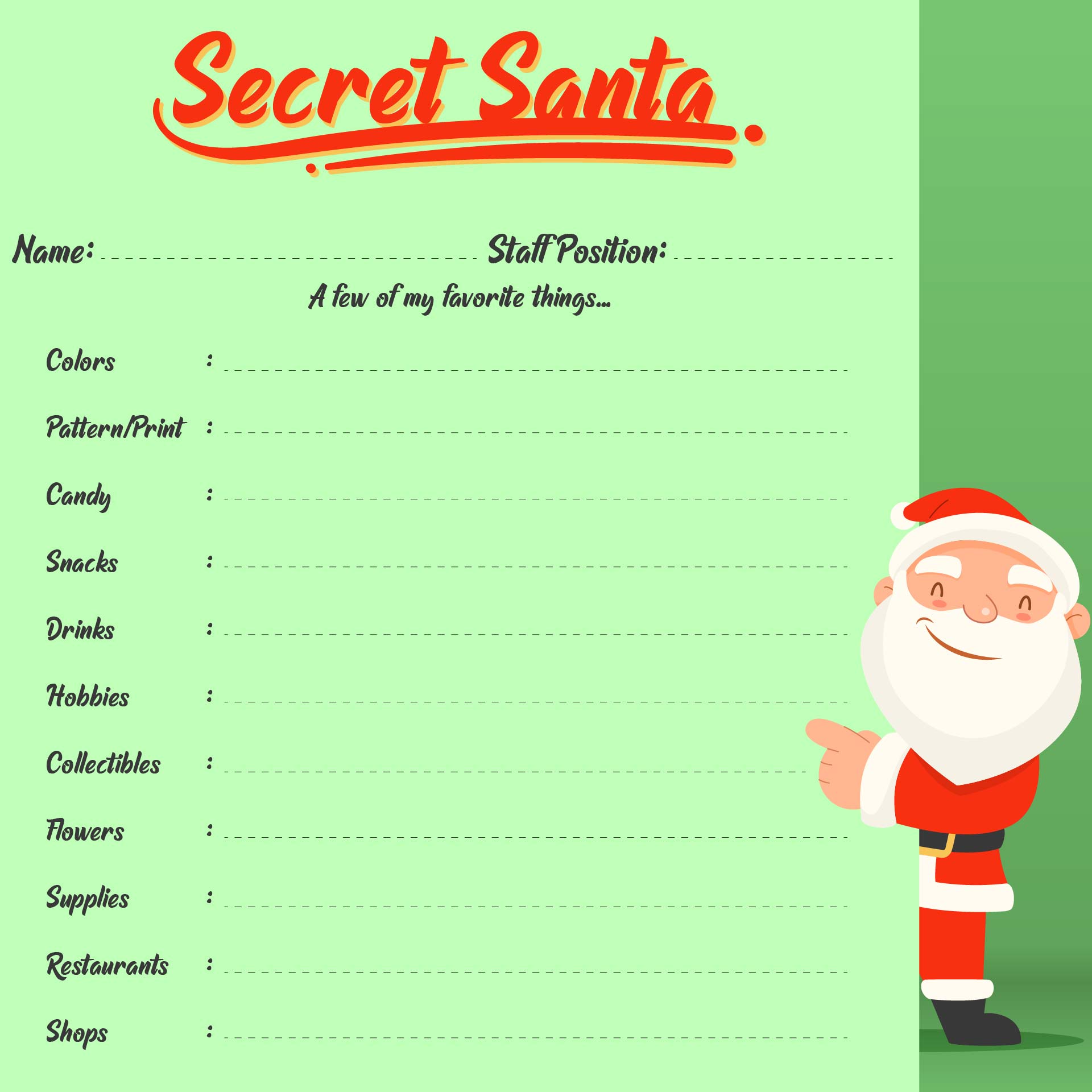 Secret Santa About Me Form