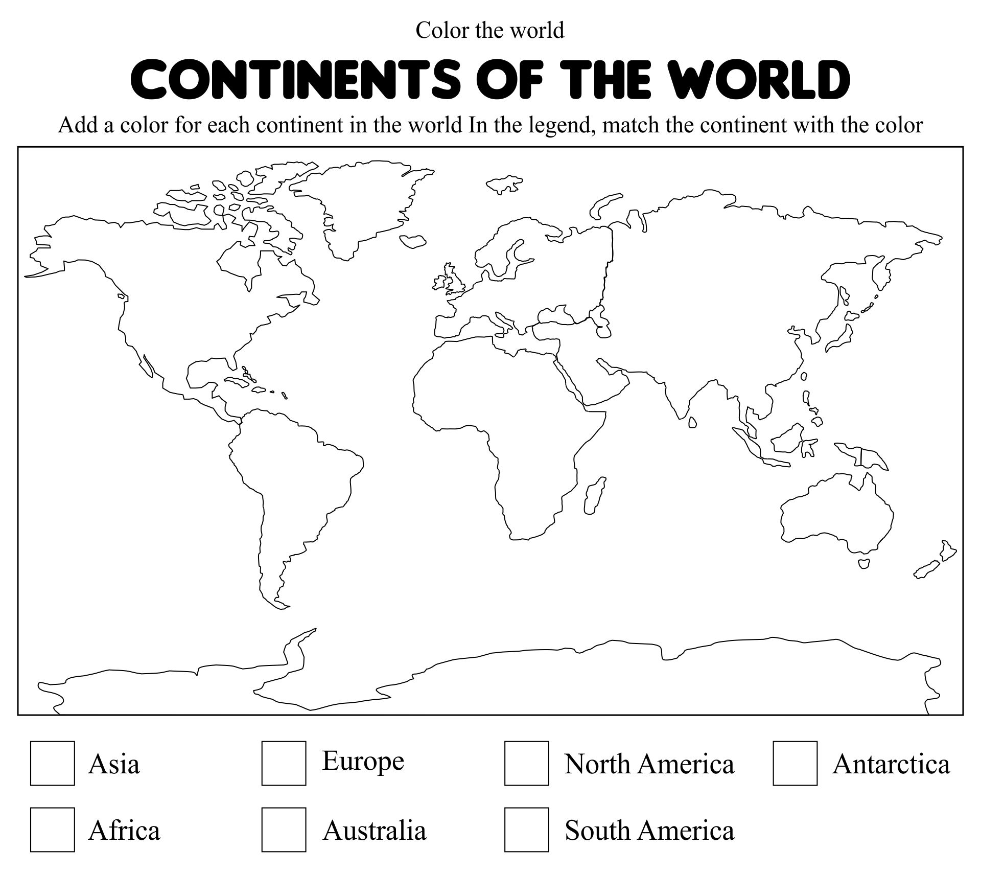 Free Printable World Map Worksheet