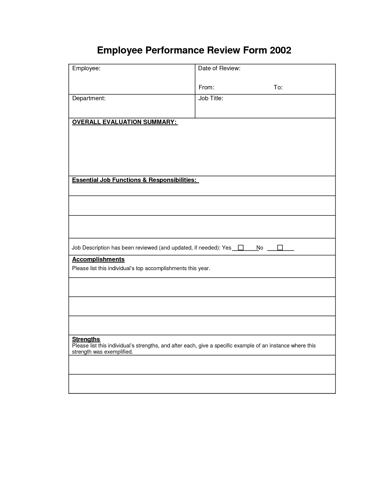 Printable Performance Review Forms