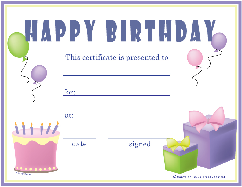 Birthday Certificate Templates Free Printable
