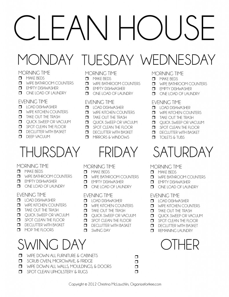 Daily Household Chore List