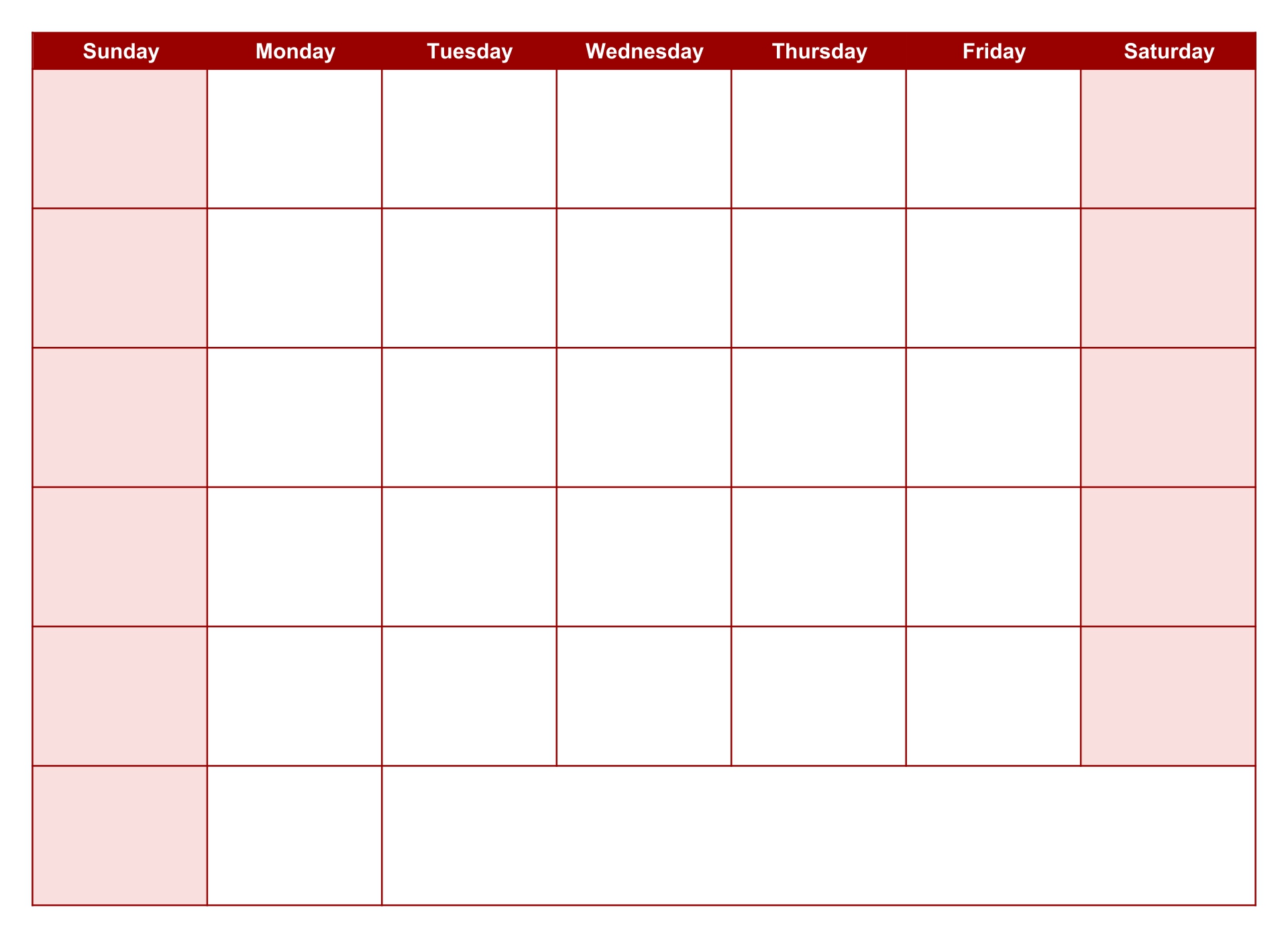 Blank Calendar Page Printable