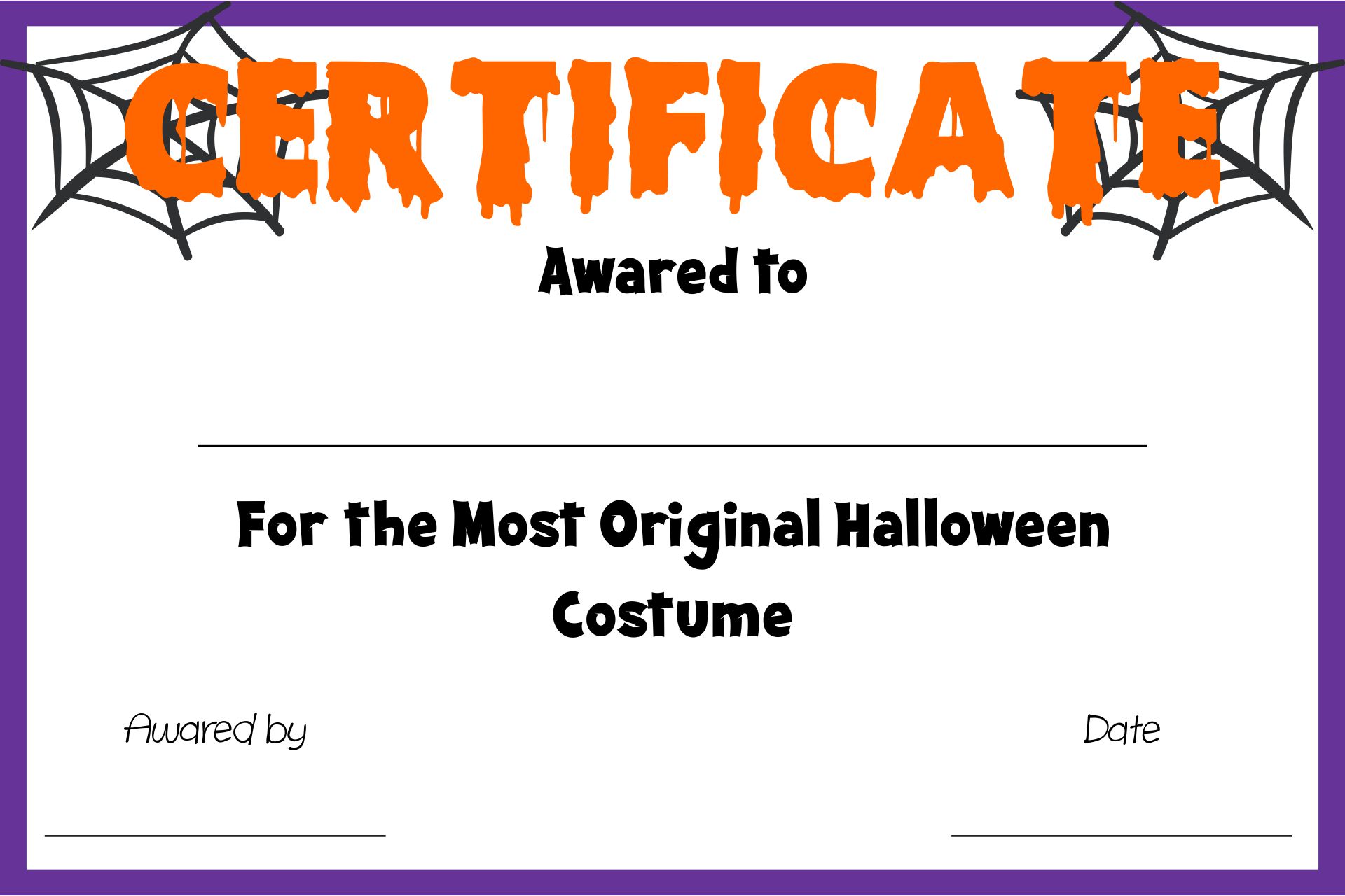 7 Best Images Of Free Printable Halloween Awards Free Printable Halloween Certificate Awards