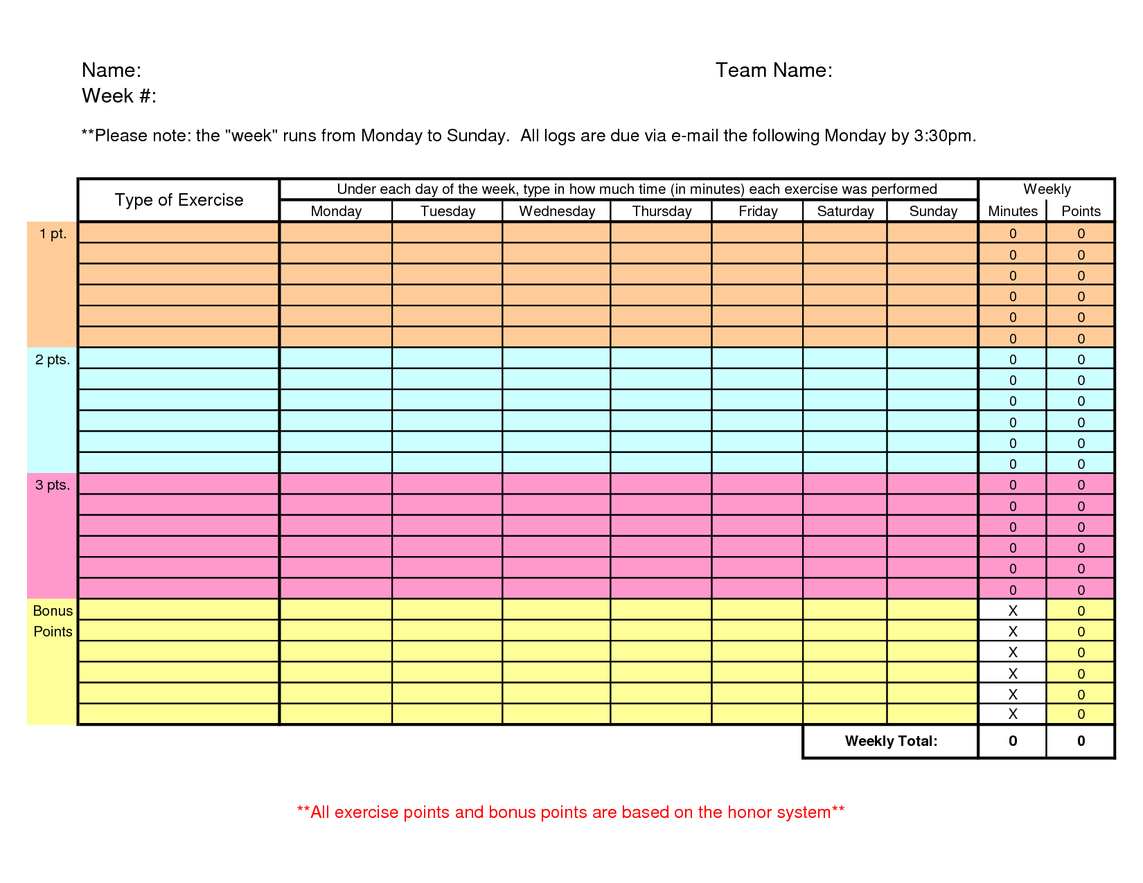 7 Best Images Of Weekly Exercise Log Printable Printable Exercise Log 