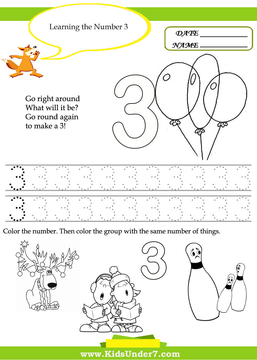 Printable Number 3 Worksheets For Preschool