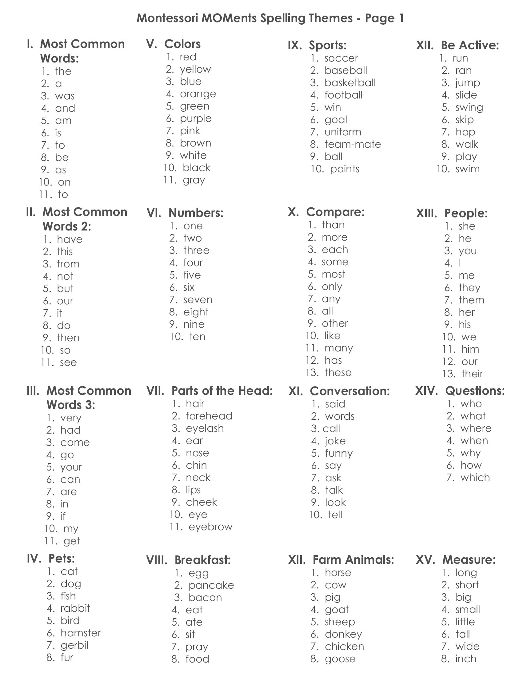 Spelling Words For Kindergarten