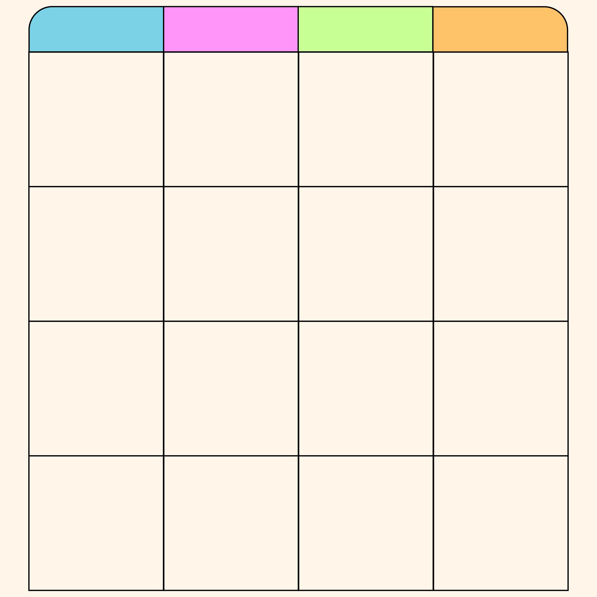 Blank 4 Column Chart Template