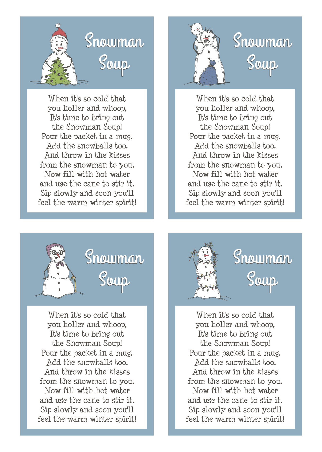 Snowman Soup Free Printable Labels