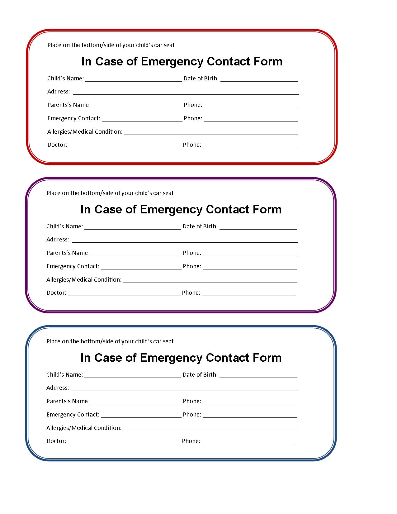 7 Best Images Of Printable Emergency Contact Information Sheet 