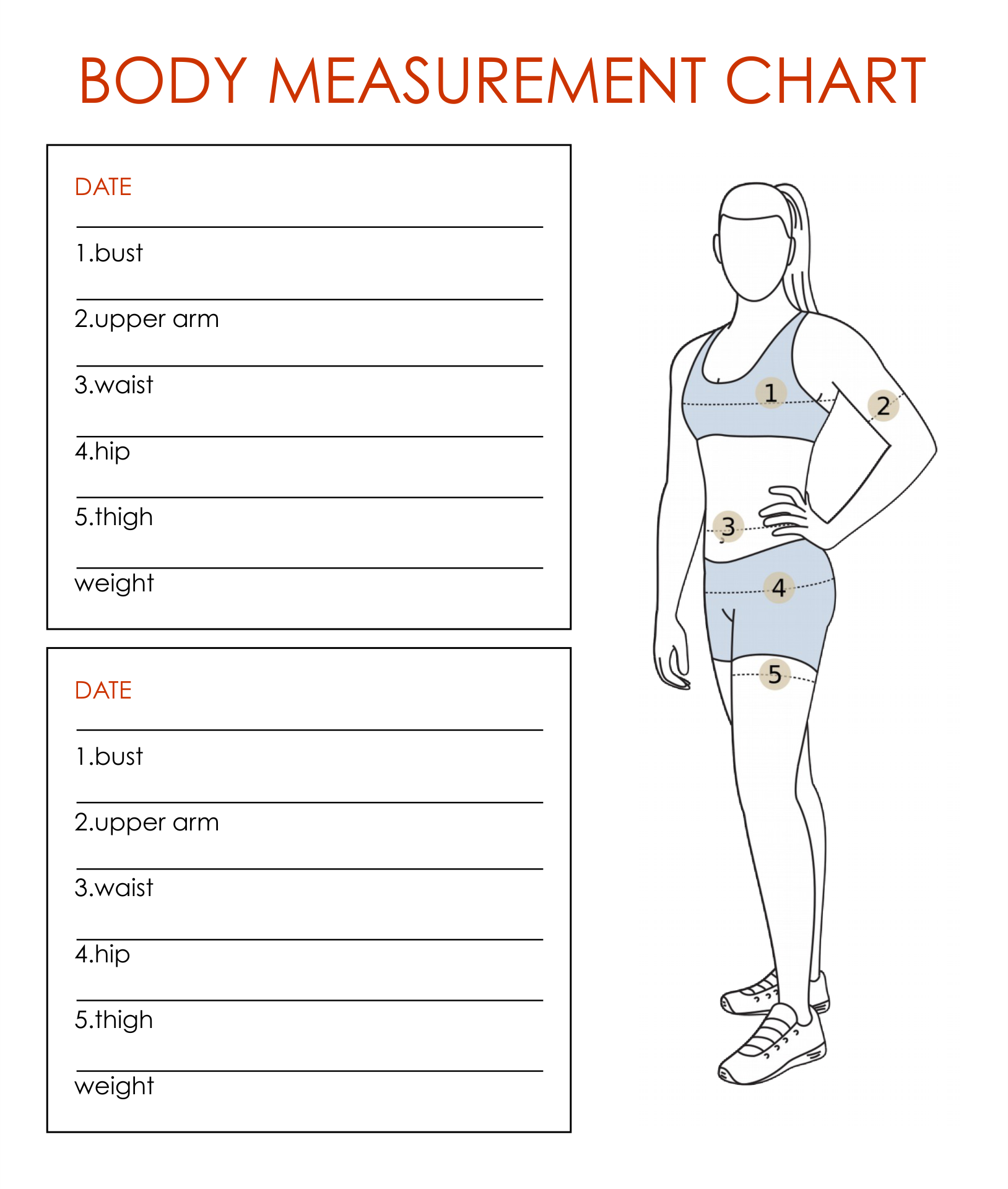 7 Best Images Of Printable Weight Loss Measurement Chart Printable Body Measurement Chart