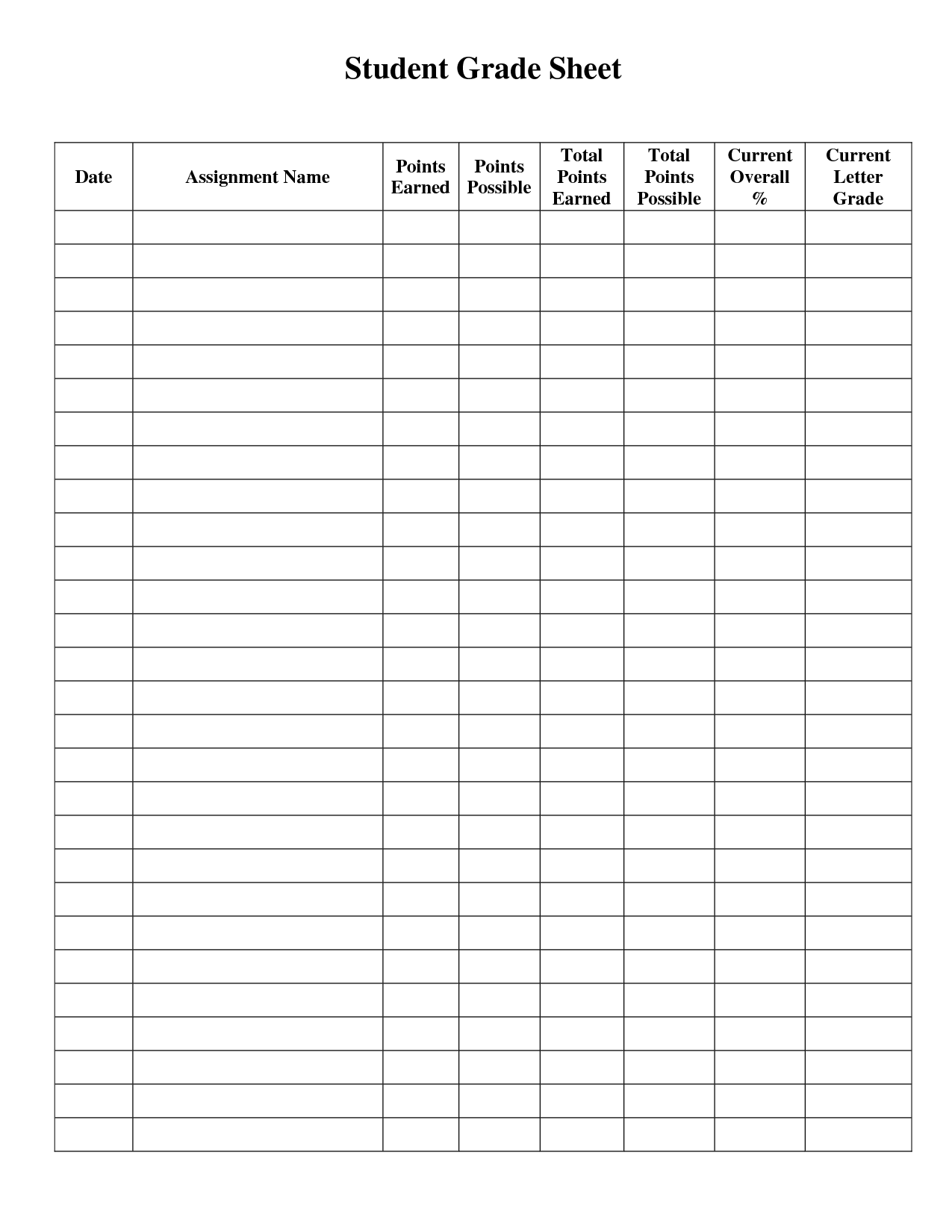 7 Best Images Of Printable Grade Sheet For Students Student Grade Sheet Printable Student