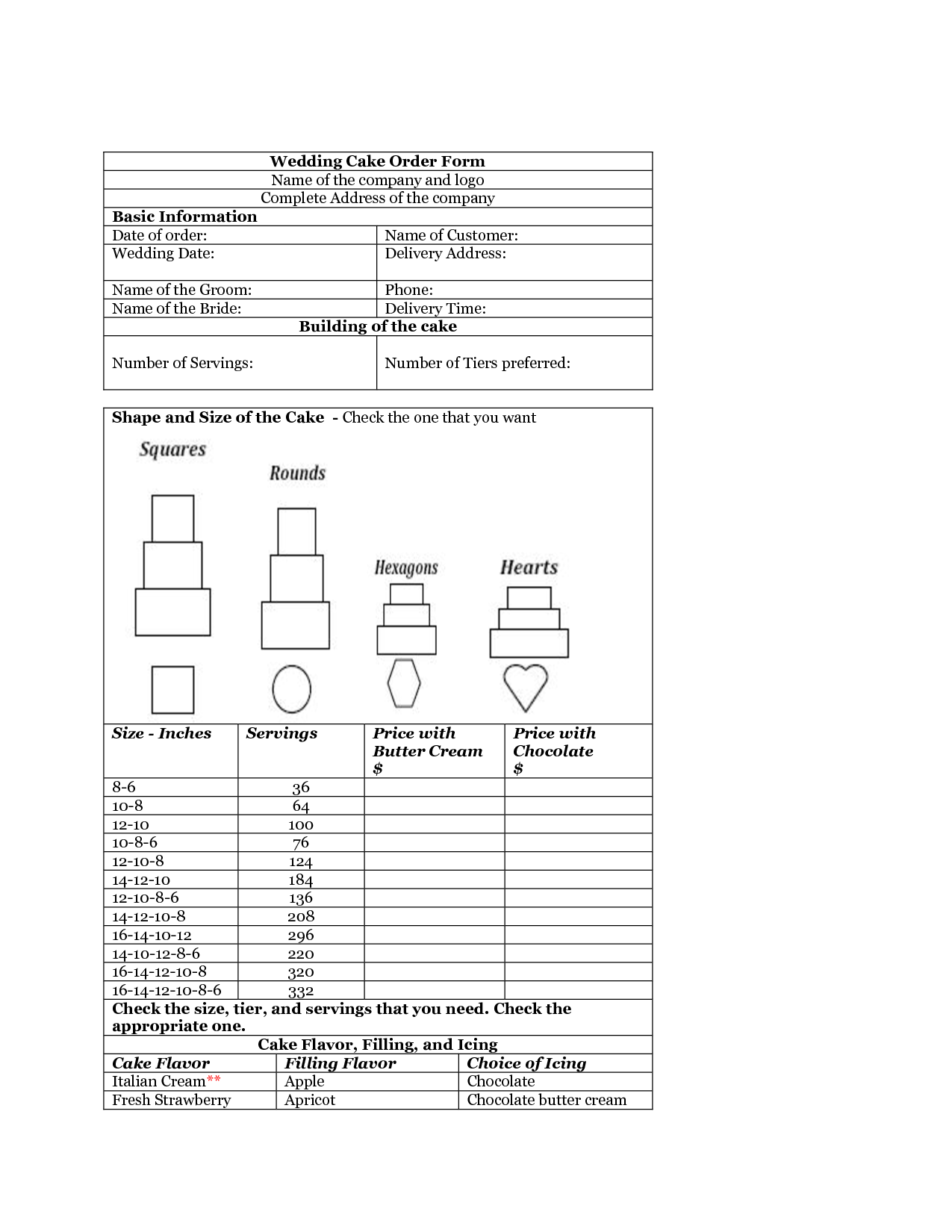  Free Printable Cake Order Form Template Printable Templates