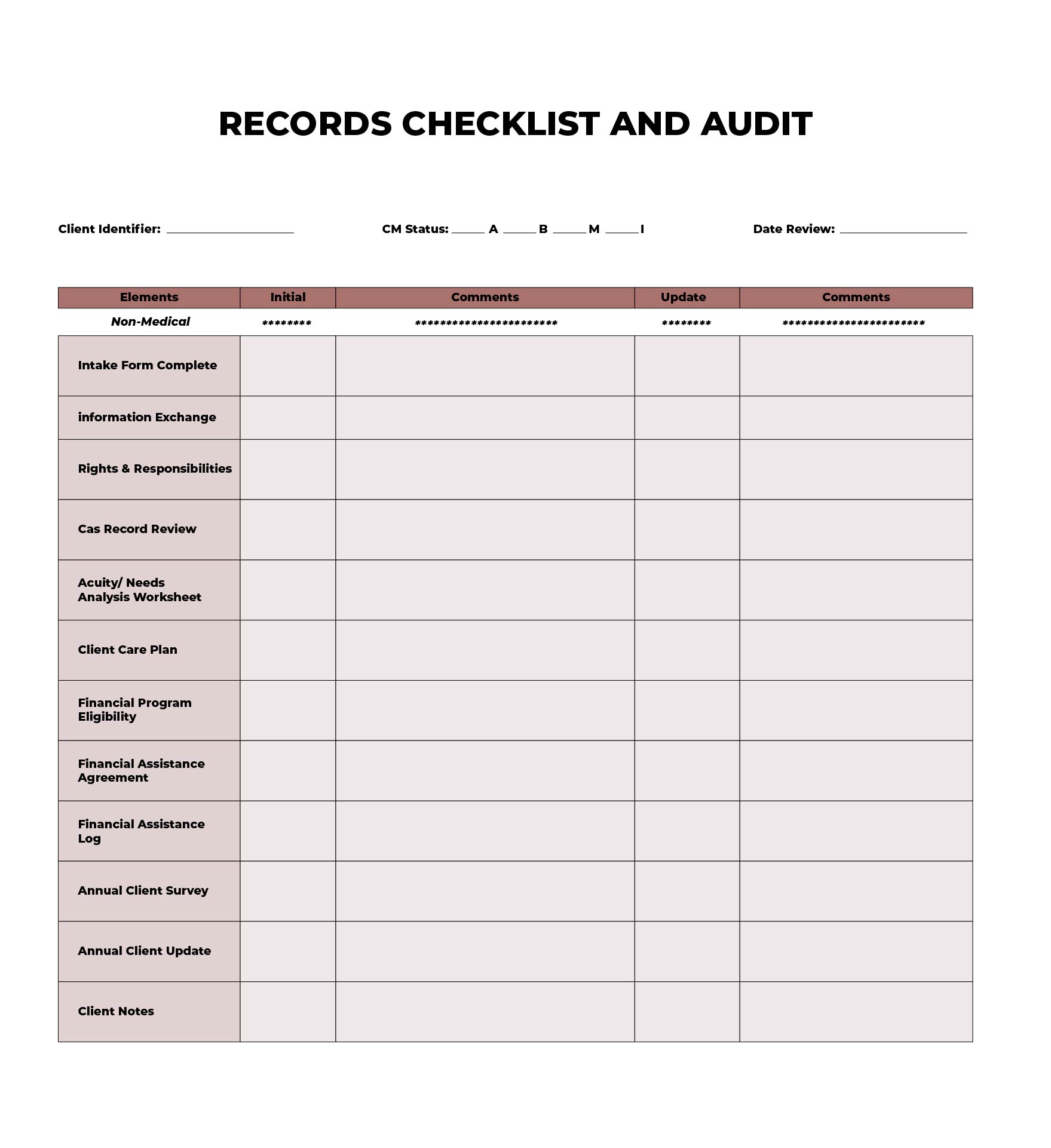 Printable Medical Chart Audit Template