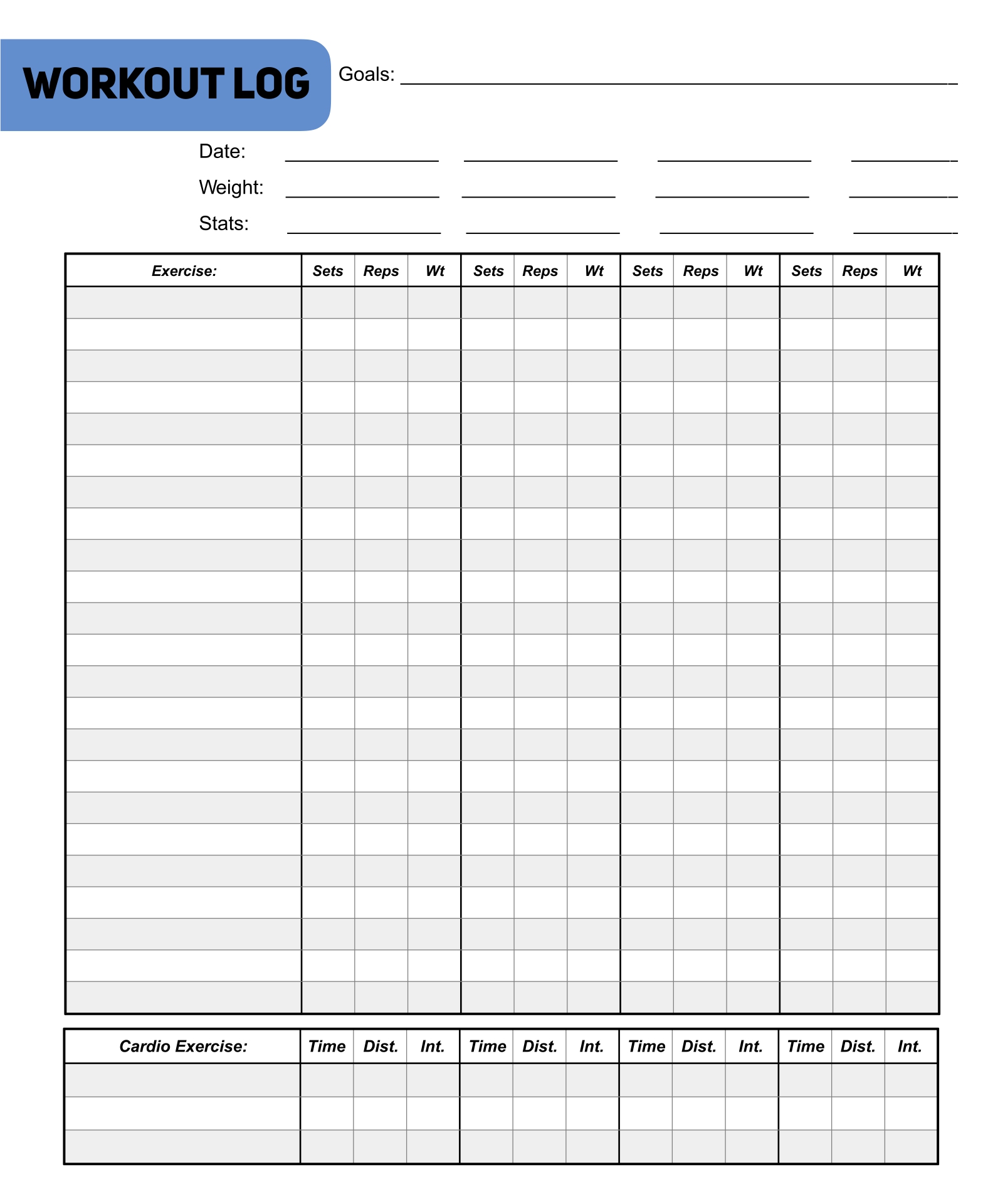 Exercise Chart Printable