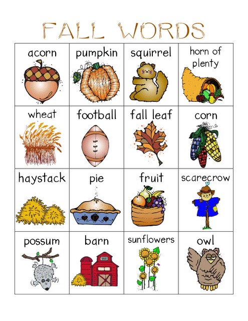 6 Best Images Of Fall Words Printable Preschool Printable Fall Word Cards Free Printable Fall 