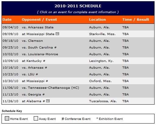 2 Best Images of College Football Schedule 2010 Printable - Auburn