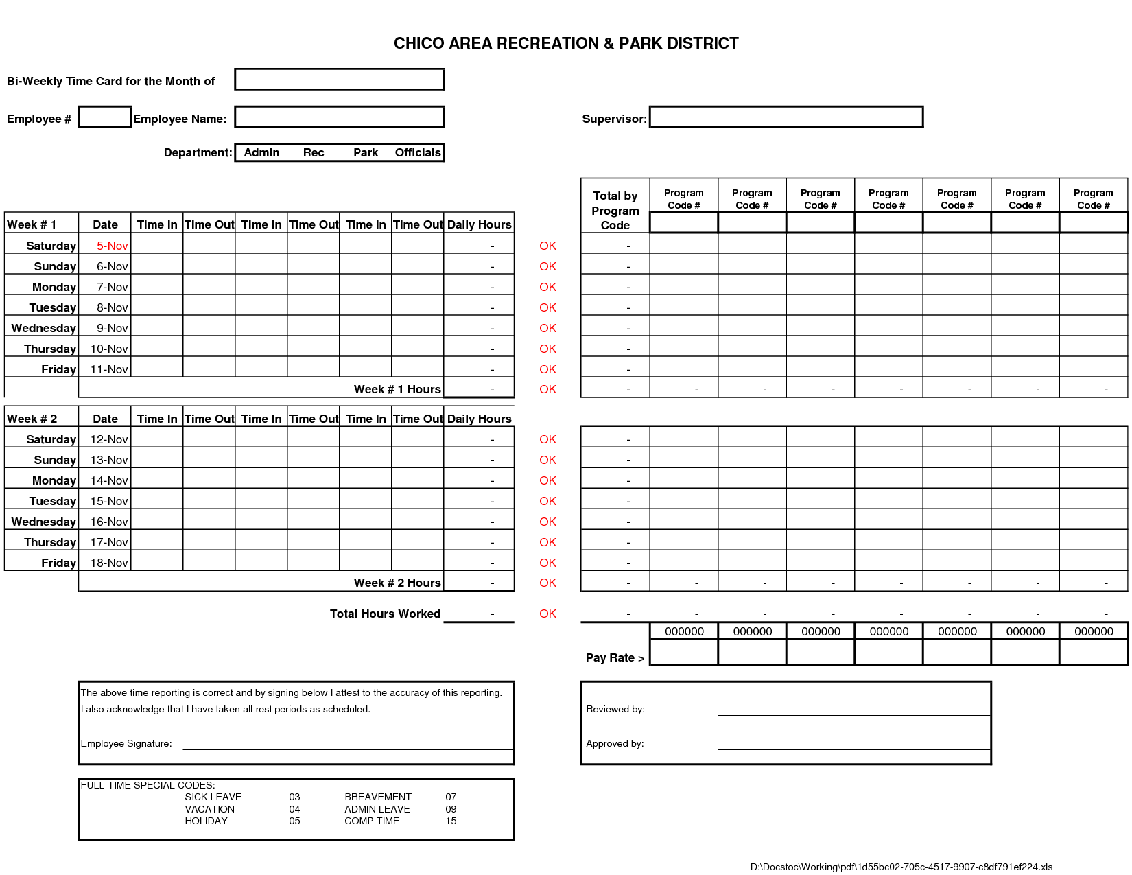 Weekly Time Card Template Free