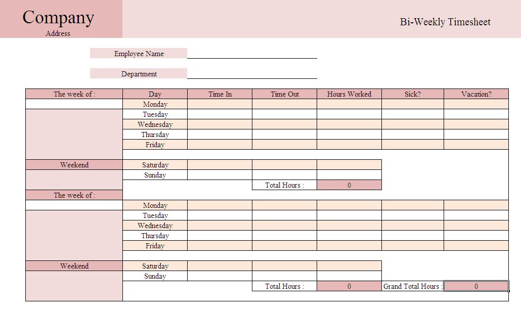 8 Best Images Of Printable Bi Weekly Time Card Template Printable Weekly Time Card Template