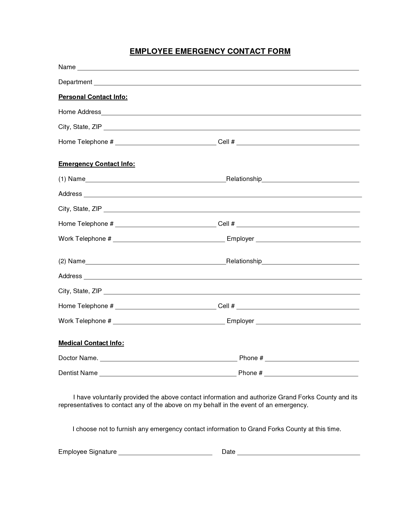 5 Best Images Of Printable Emergency Contact Form Template Emergency 