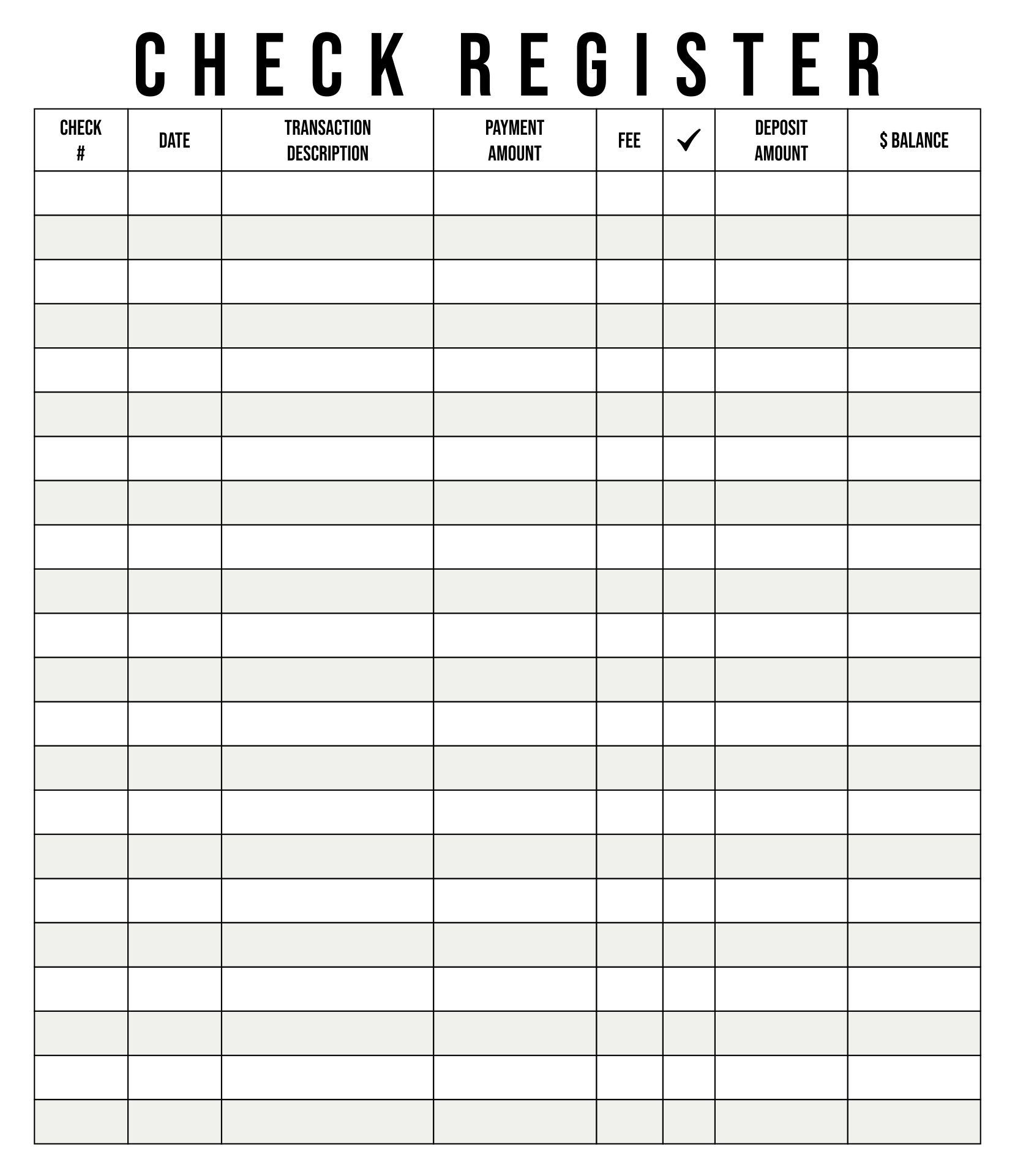 Free Large Printable Check Register
